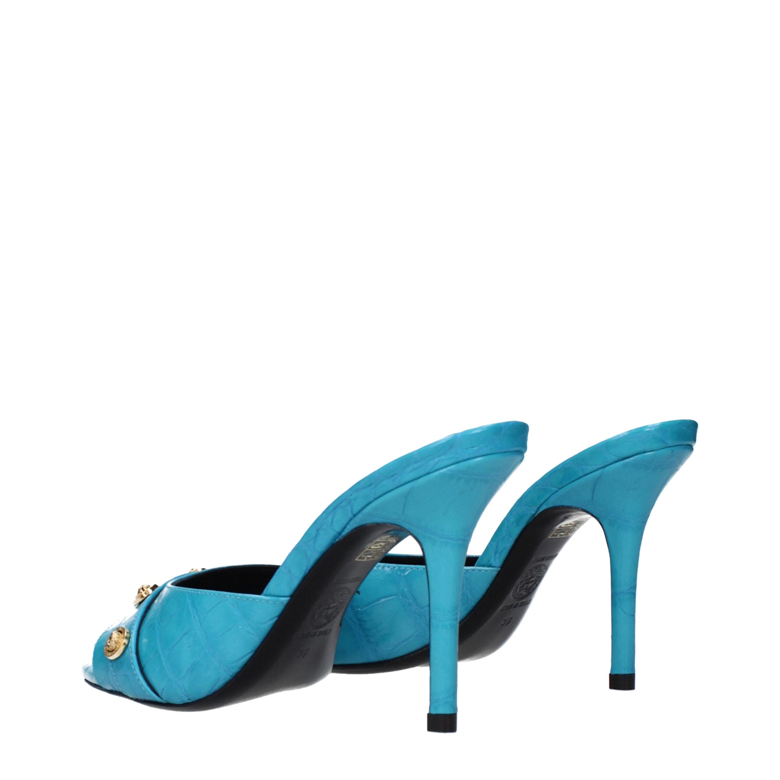 Versace Hellblaue Leder Stiletto Heels Sandalen