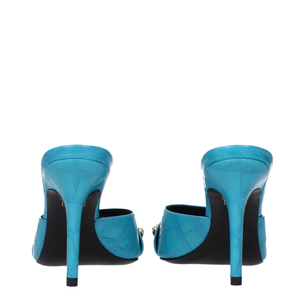 Versace Hellblaue Leder Stiletto Heels Sandalen