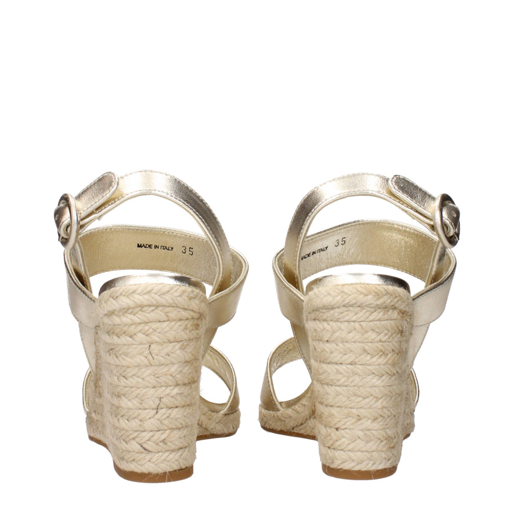 Prada Gold Leder Wedges Sandalen