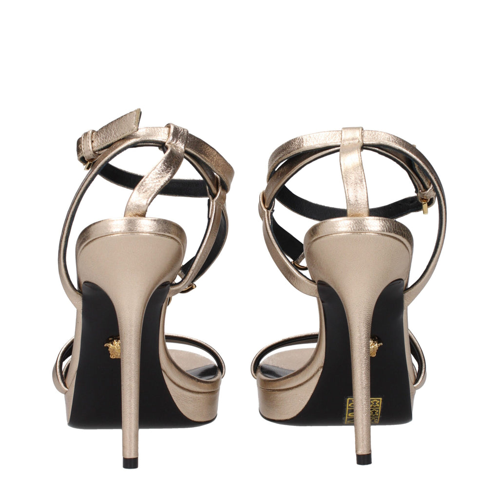 Versace Gold Leder Stiletto Heels Sandalen