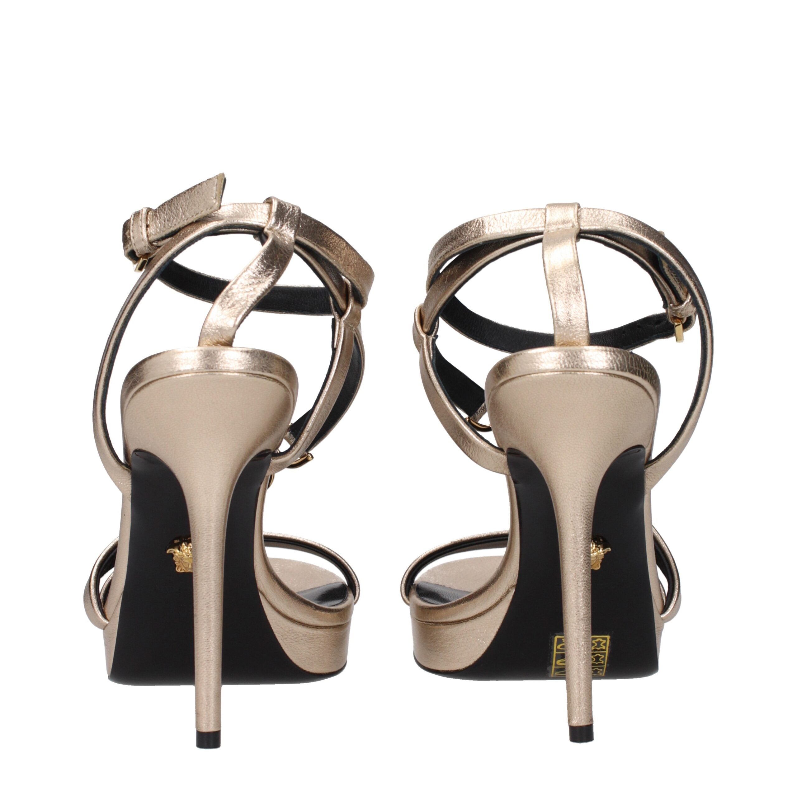 Versace Gold Leder Stiletto Heels Sandalen