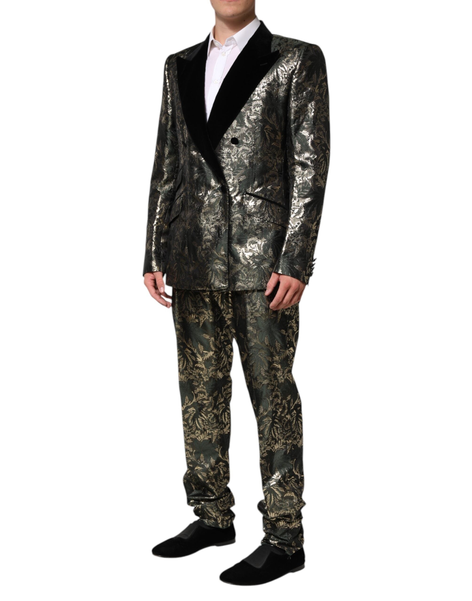 Dolce & Gabbana Metallic Floral Jacquard Seide 2 Stück Anzug