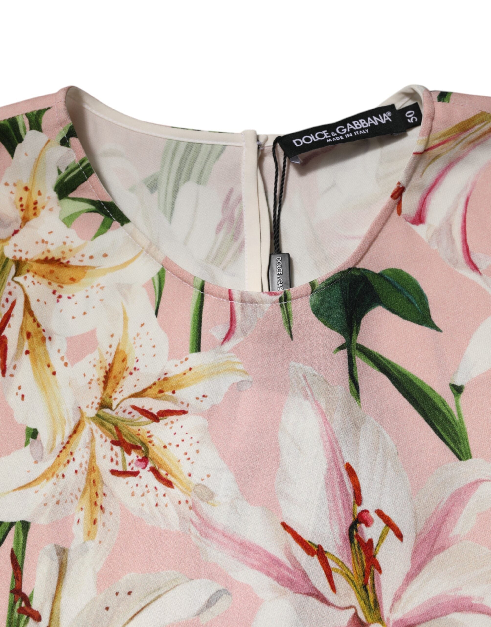 Dolce & Gabbana Pinke Lilie Bedrucktes Blusenoberteil mit Rundhalsausschnitt