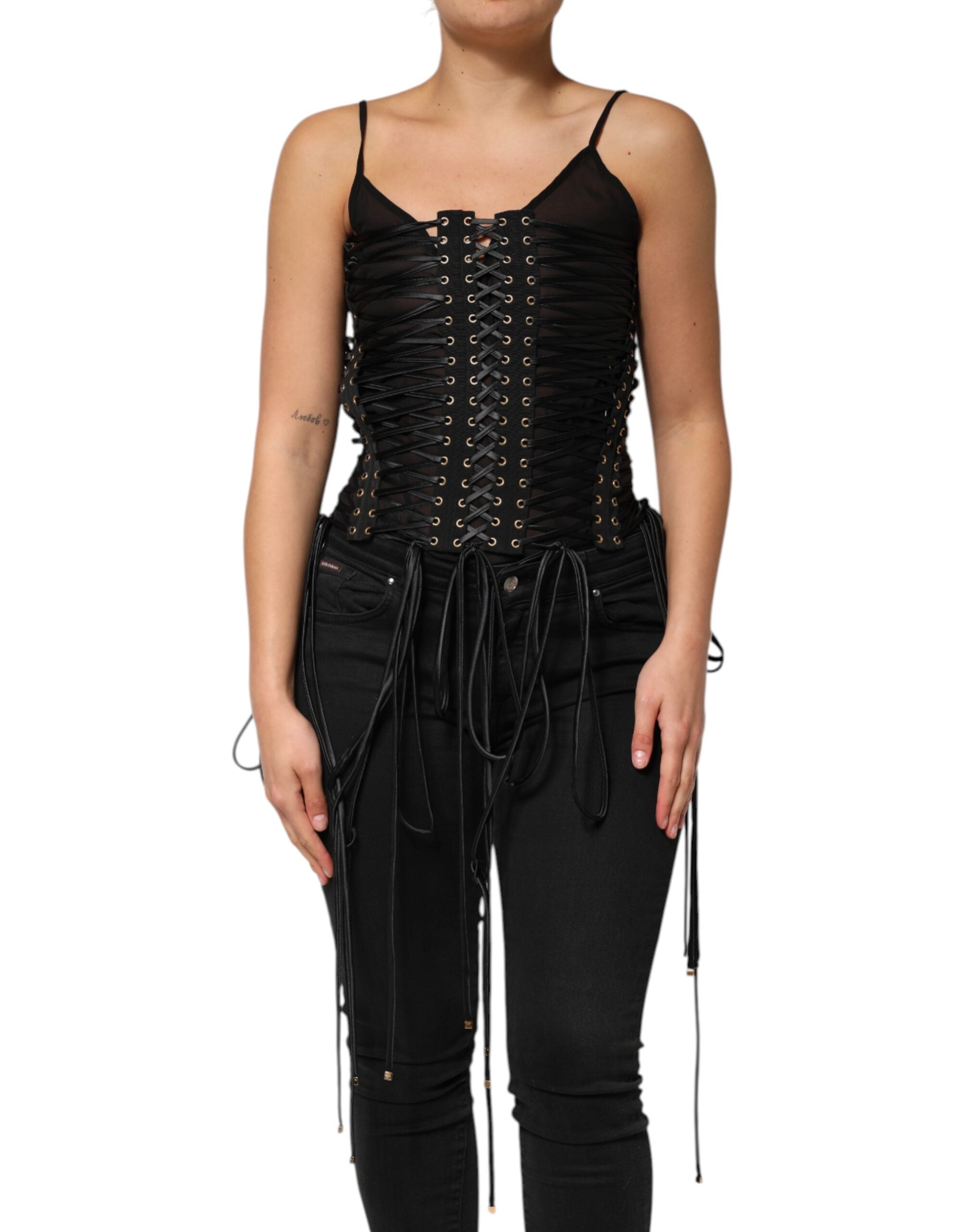 Dolce & Gabbana Schwarzes mit Ösen verziertes Korsett-Top