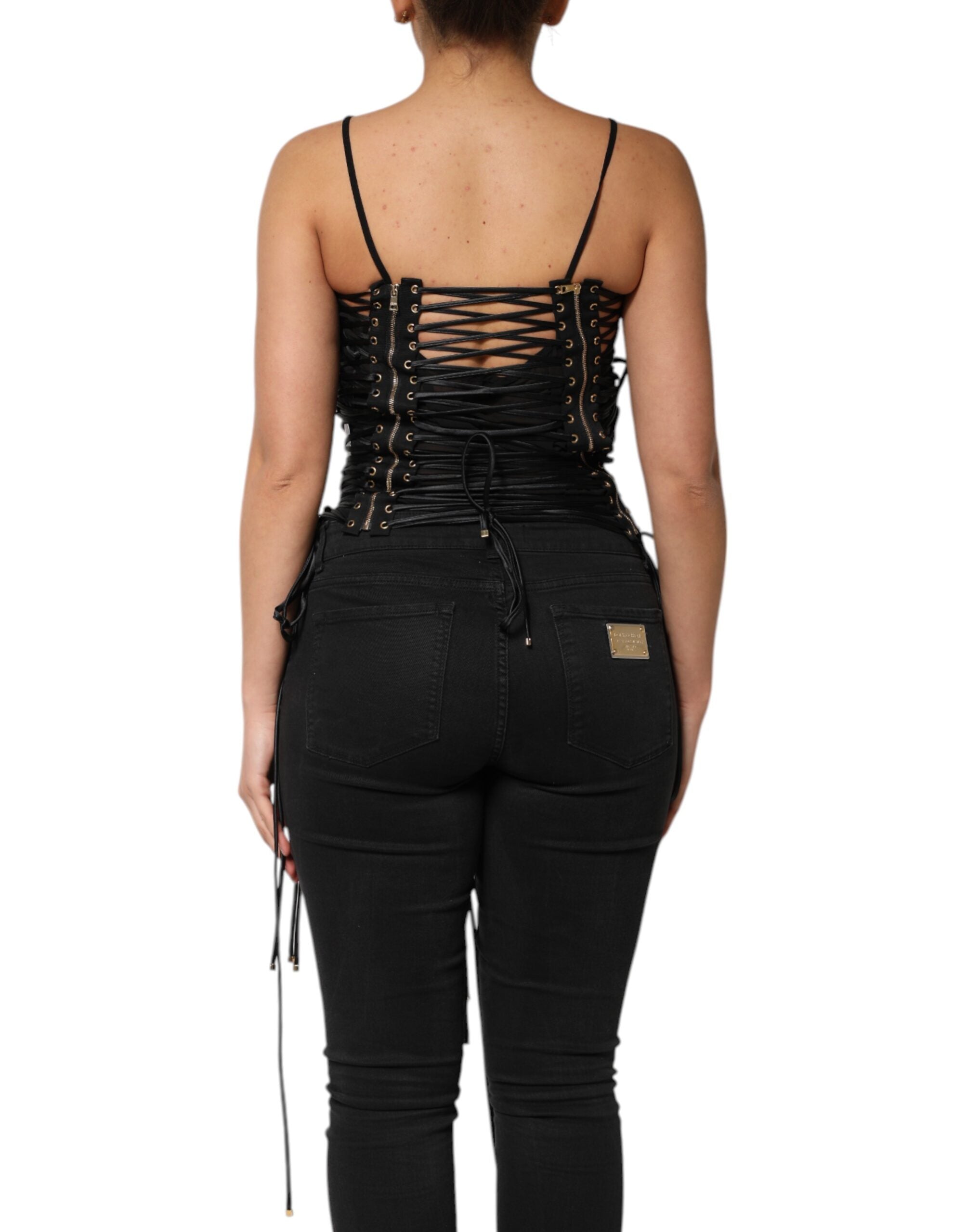 Dolce & Gabbana Schwarzes mit Ösen verziertes Korsett-Top
