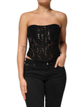 Dolce & Gabbana Black Strapless Floral Lace Bustier Cropped Top