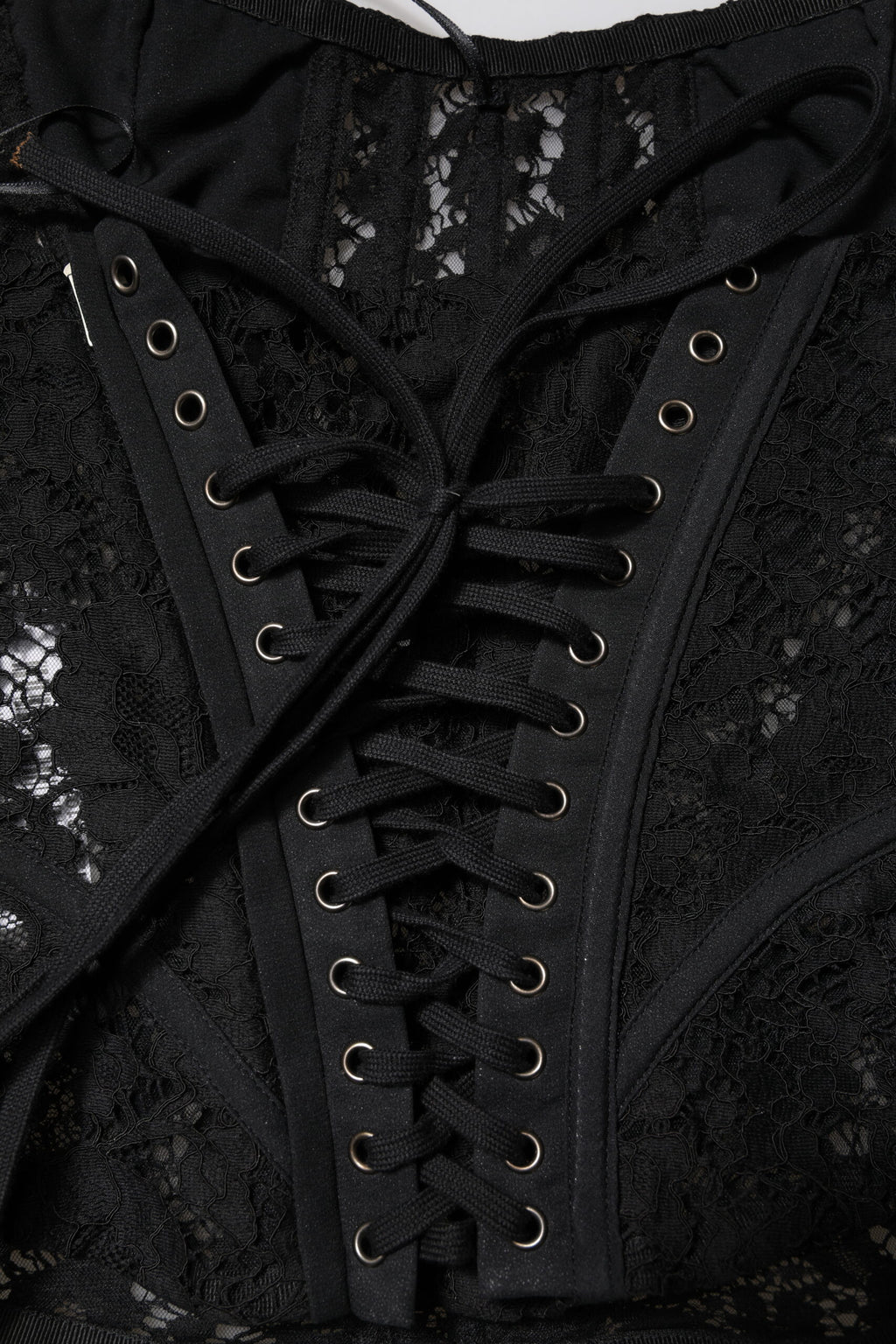 Dolce & Gabbana Schwarzes trägerloses Bustier mit floraler Spitze und Cropped Top