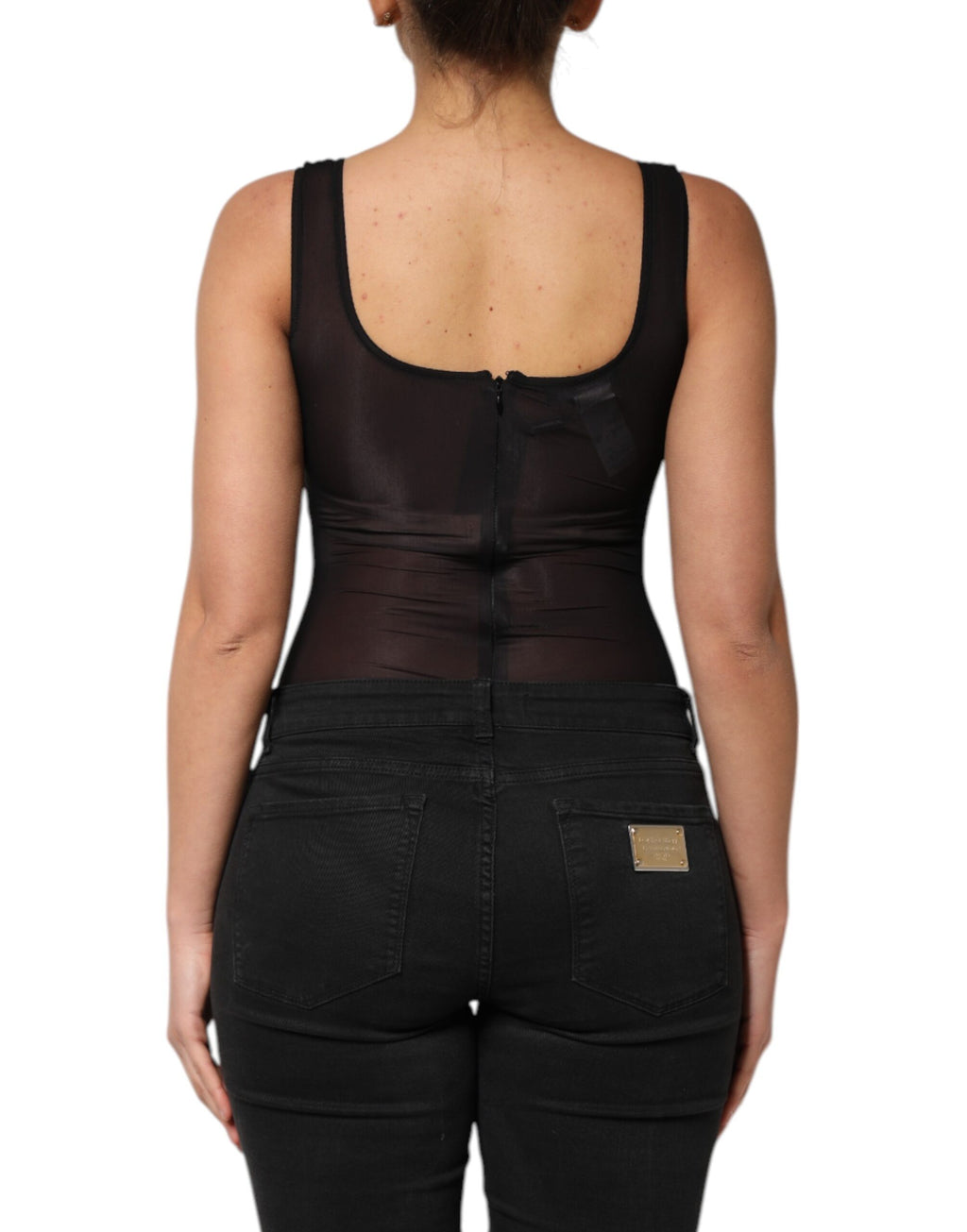 Dolce & Gabbana Schwarzes ärmelloses Nylon-Tank-Top mit Rundhalsausschnitt