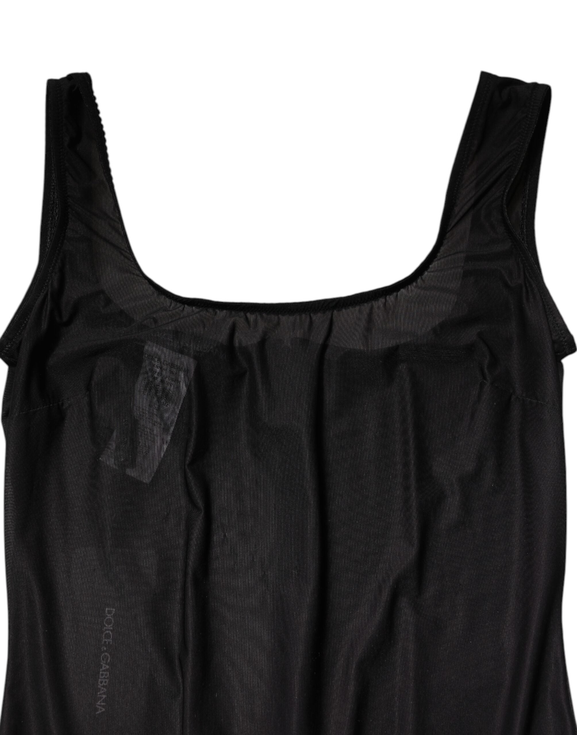 Dolce & Gabbana Schwarzes ärmelloses Nylon-Tank-Top mit Rundhalsausschnitt