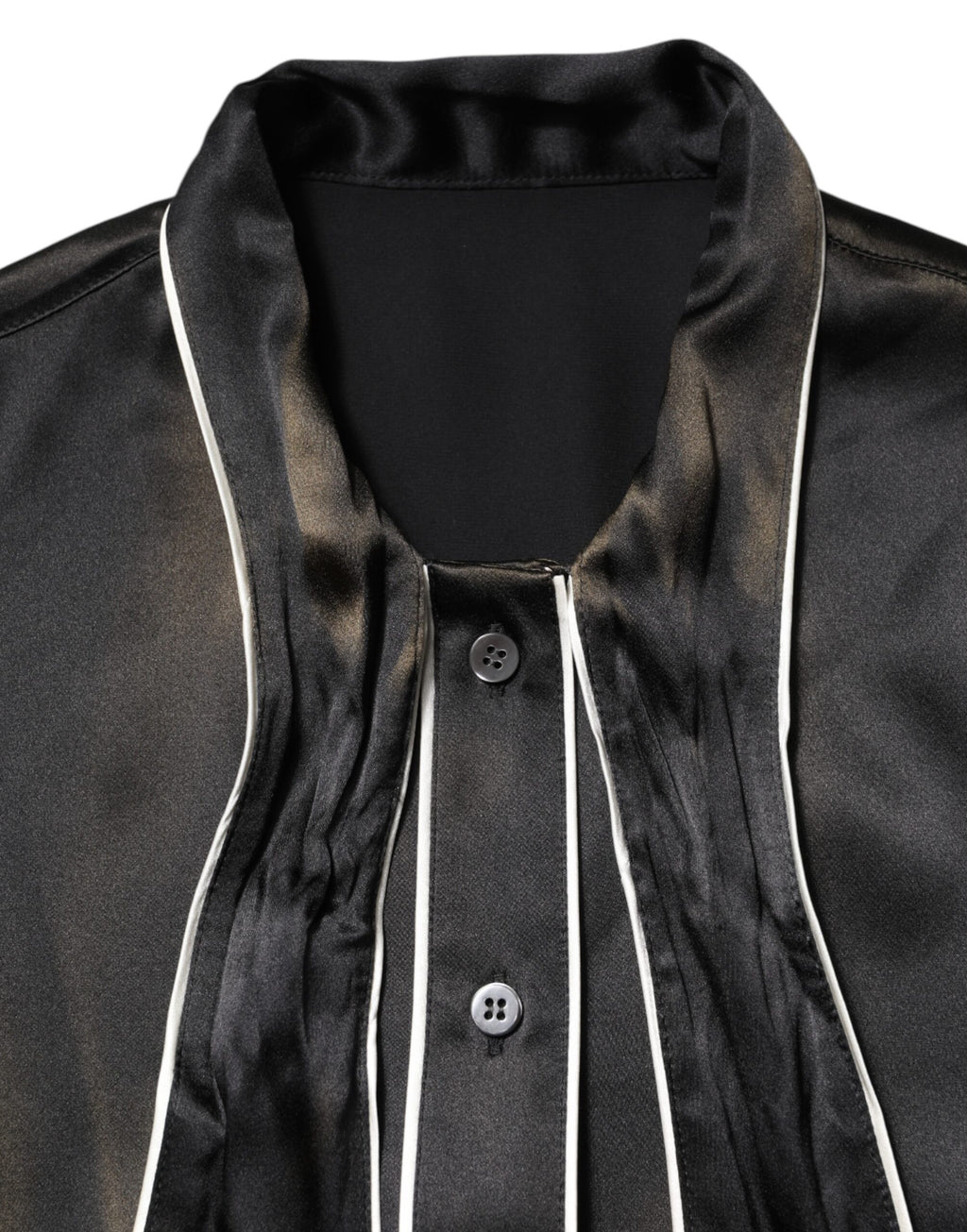 Dolce & Gabbana Schwarzes Seidenblusentop mit Ascot-Kragen und Knöpfen