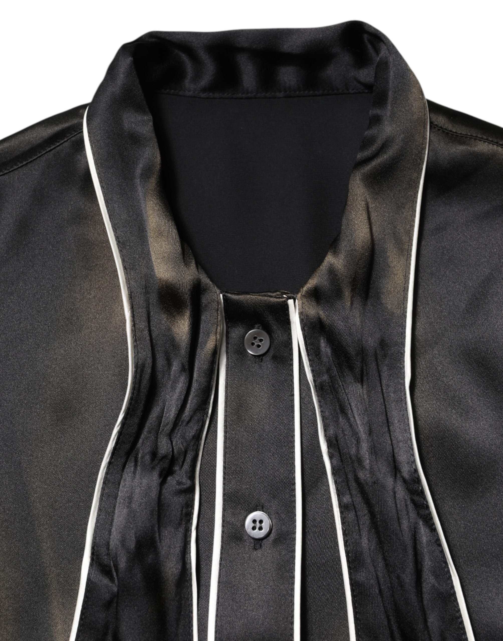 Dolce & Gabbana Schwarzes Seidenblusentop mit Ascot-Kragen und Knöpfen