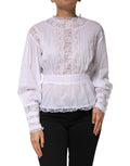 Dolce & Gabbana Wit Katoenen Top Met Bloemenkant En Lange Mouwen
