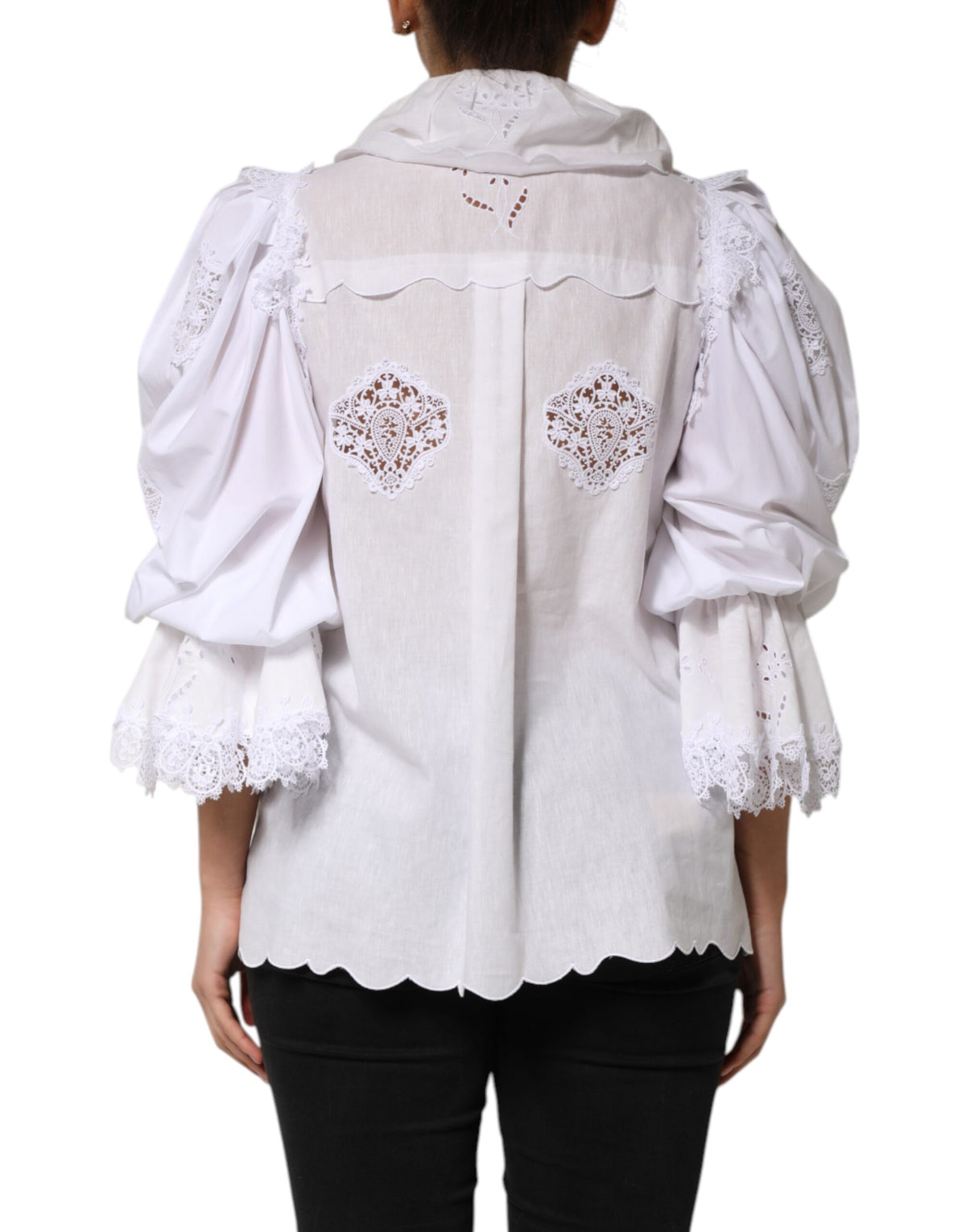 Dolce & Gabbana Witte Ruches Kanten Versierde Blouse Top
