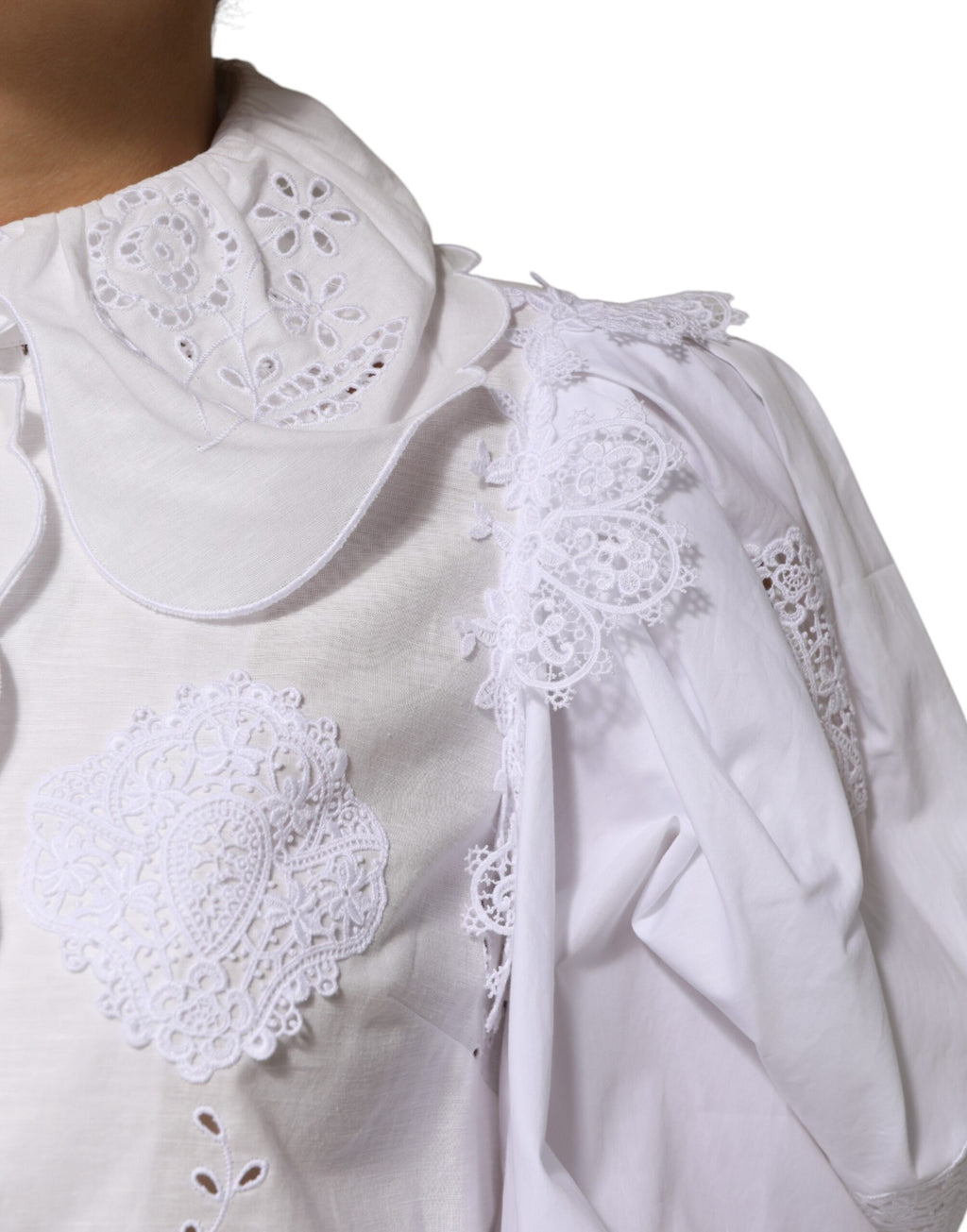 Dolce & Gabbana Witte Ruches Kanten Versierde Blouse Top