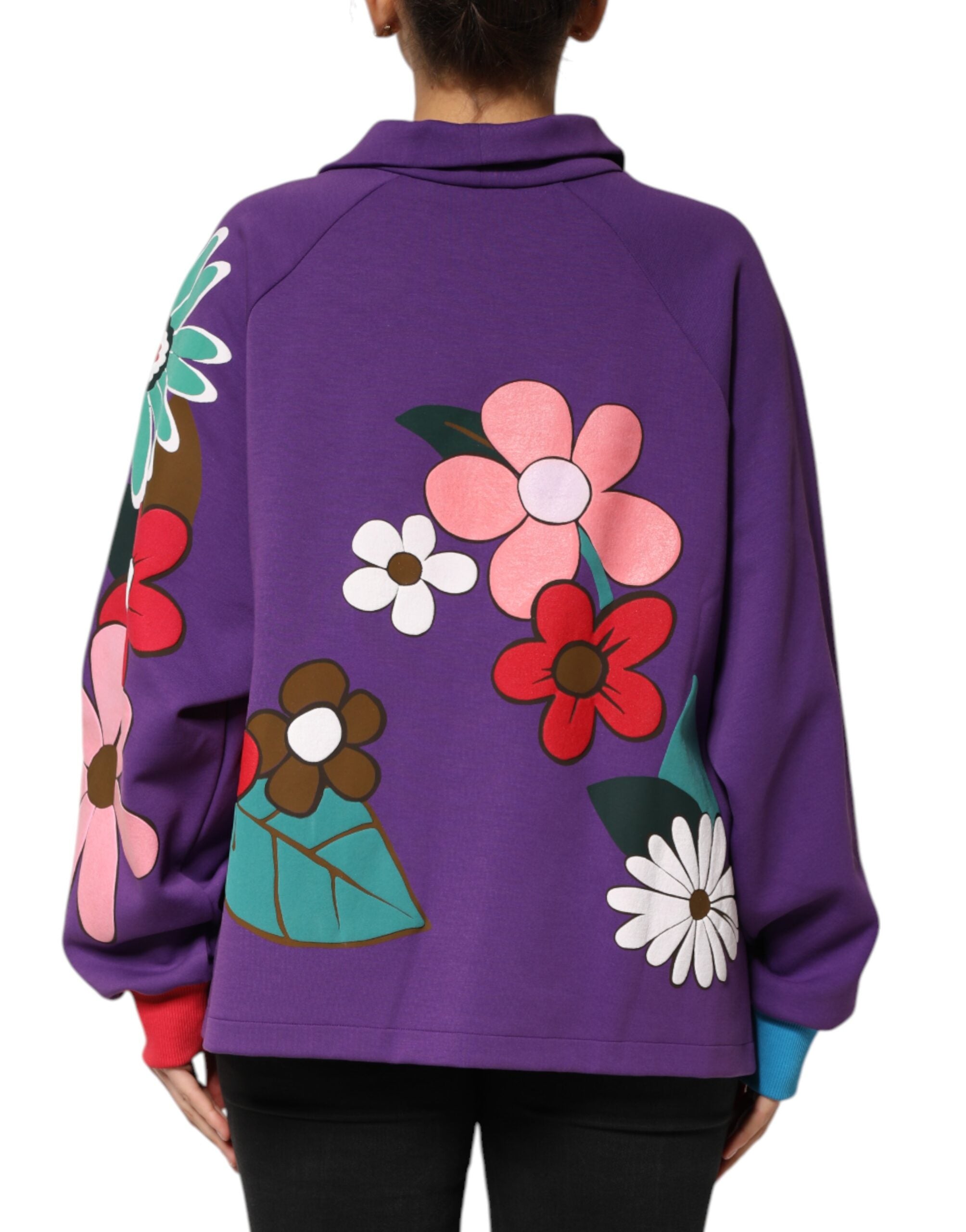 Dolce & Gabbana Langärmeliges Top aus Baumwolle mit lila Blumendruck