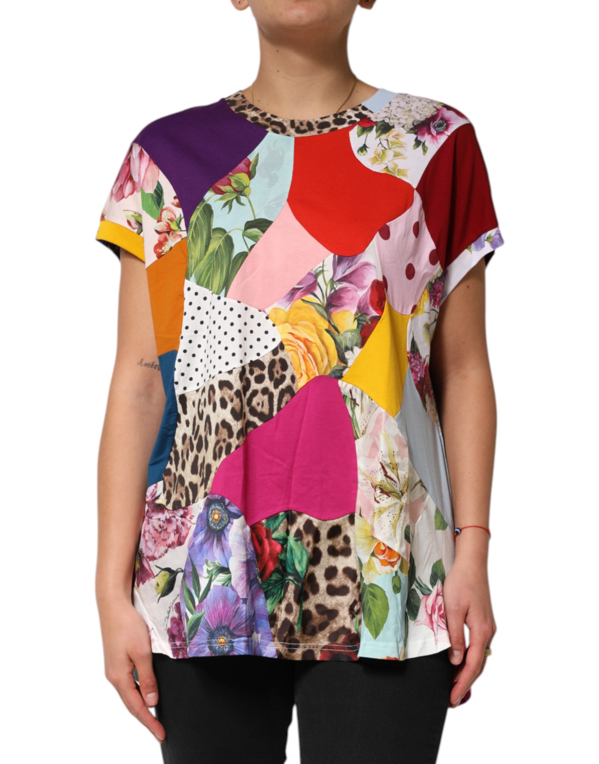 Dolce & Gabbana Multicolor Patchwork-Baumwoll-Seidenbluse Top