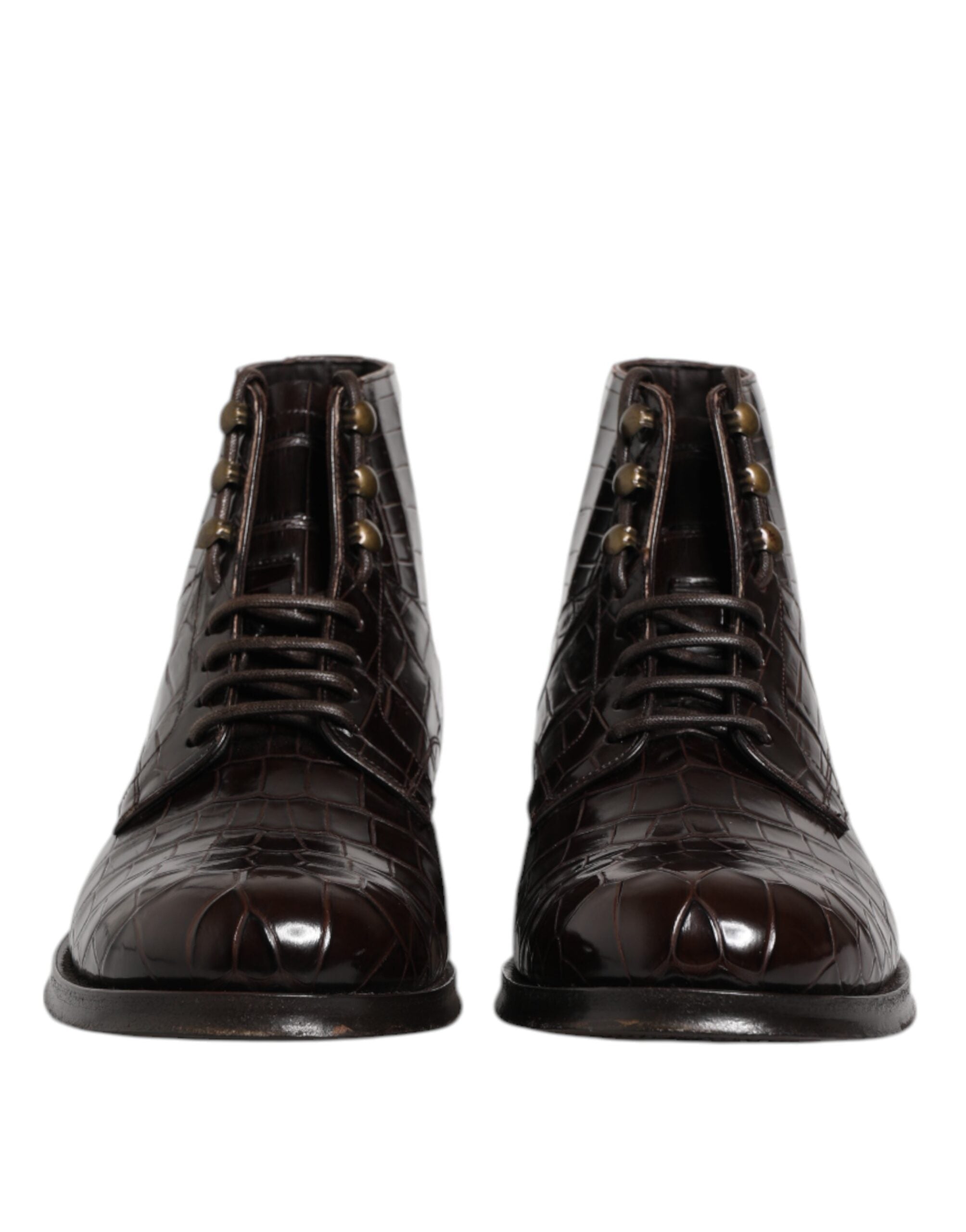 Dolce & Gabbana Dunkelbraune Leder Schnürstiefel Schuhe