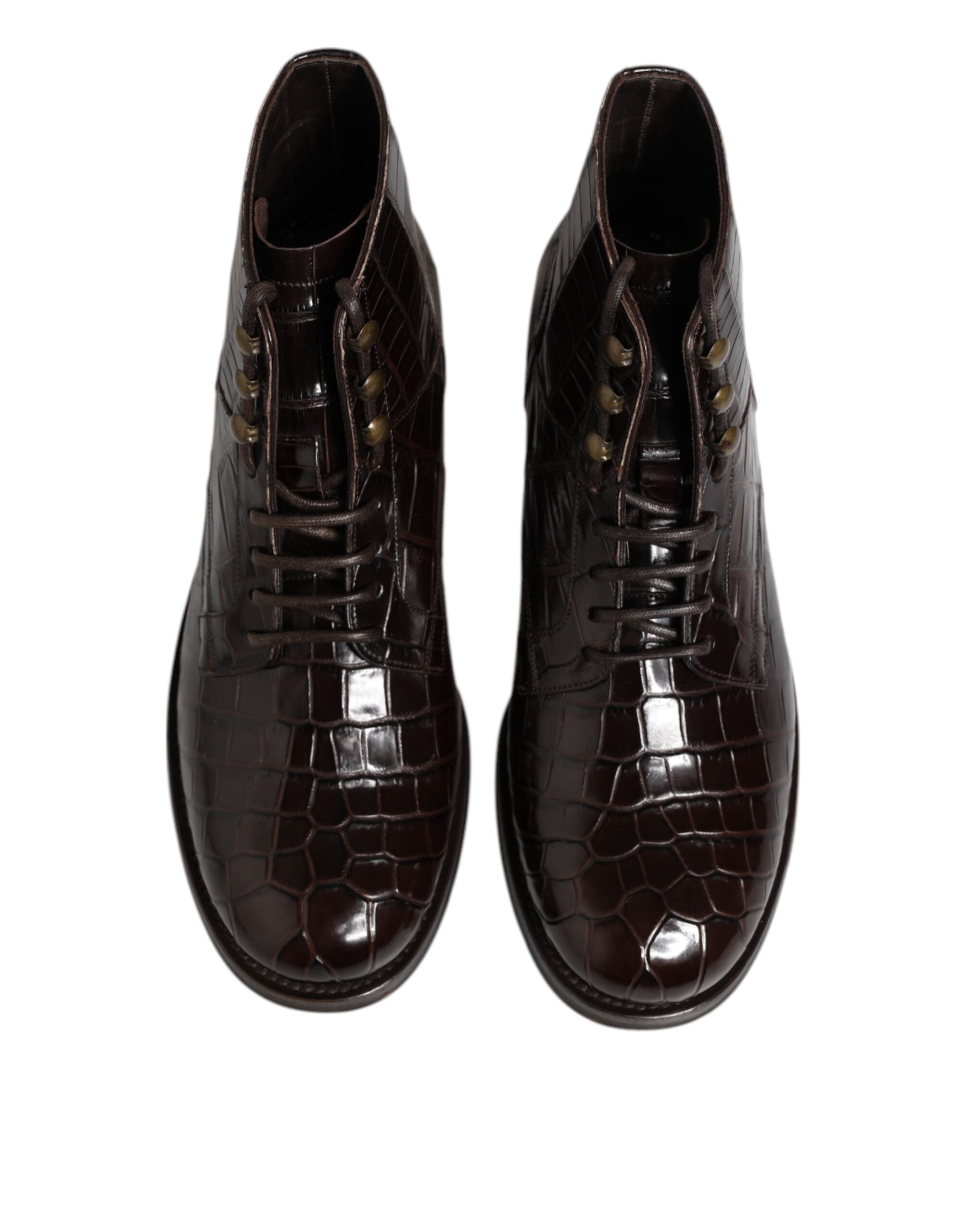 Dolce & Gabbana Dunkelbraune Leder Schnürstiefel Schuhe