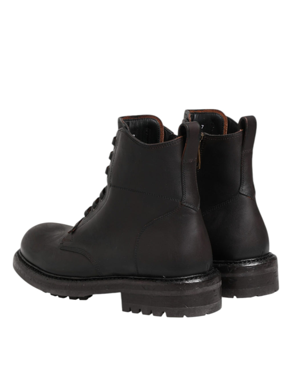 Dolce & Gabbana Dunkelbraune Leder-Schnürstiefel mit mittlerer Wade