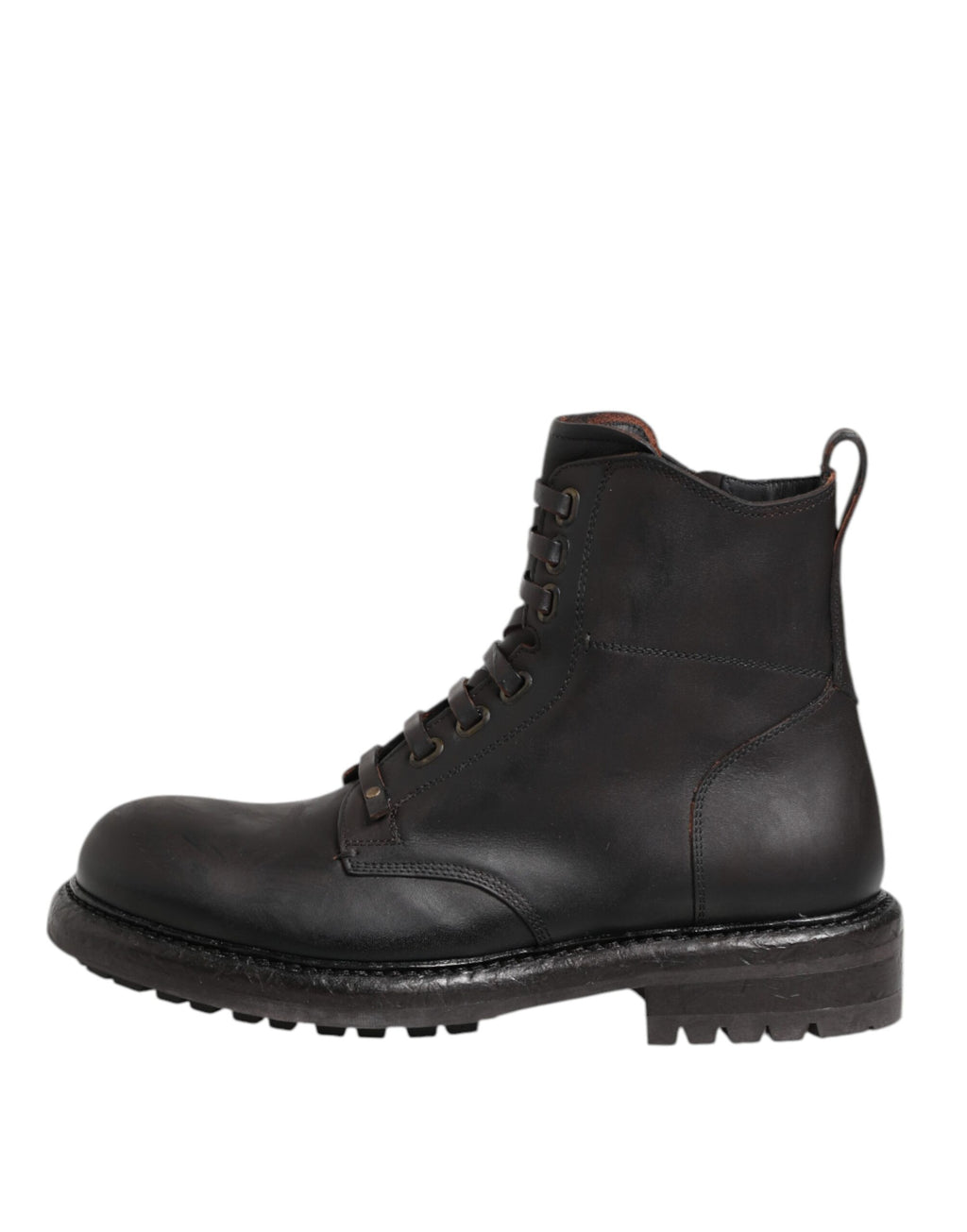 Dolce & Gabbana Dunkelbraune Leder-Schnürstiefel mit mittlerer Wade