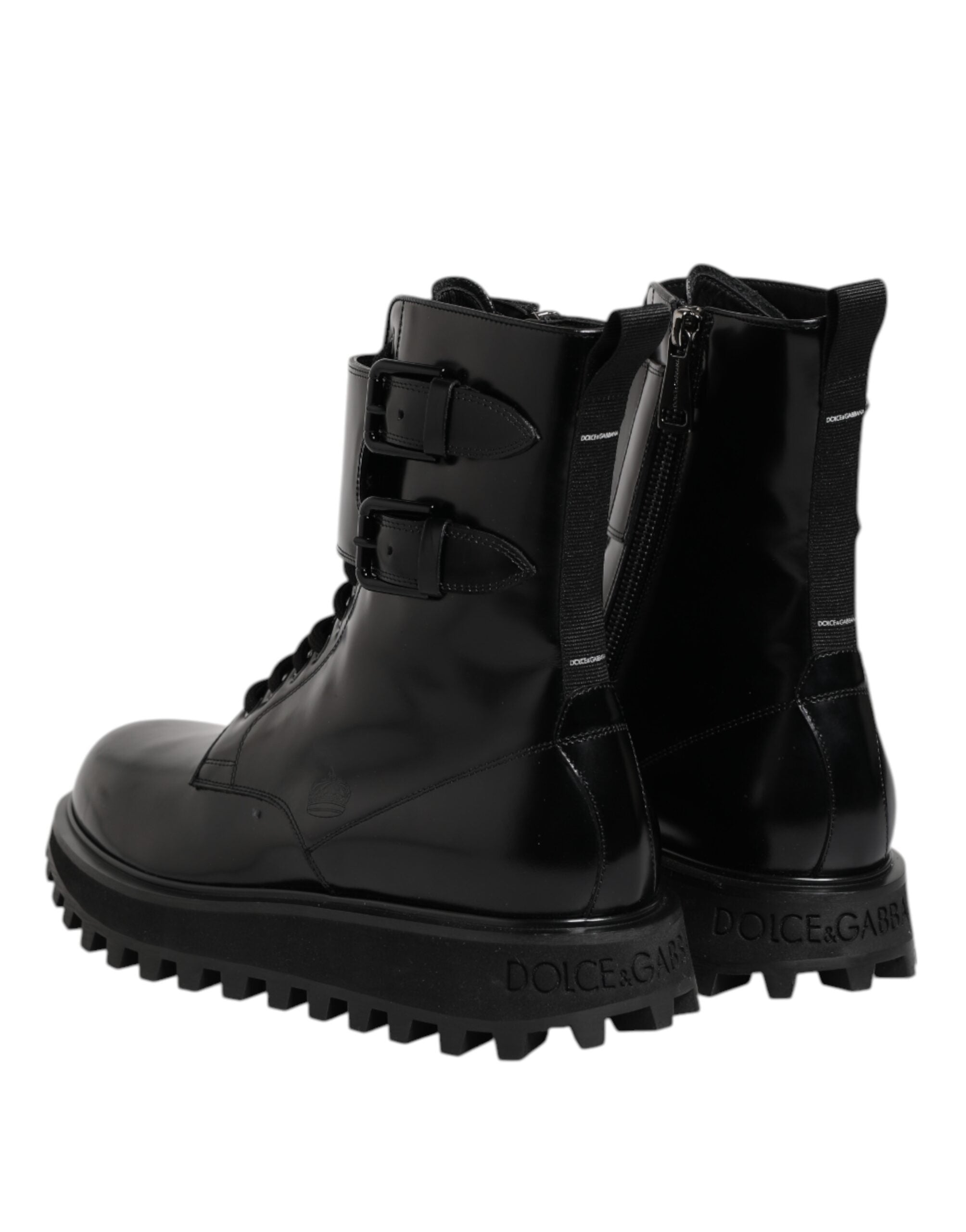 Dolce & Gabbana Schwarze Leder Schnürstiefel mit mittlerer Wade