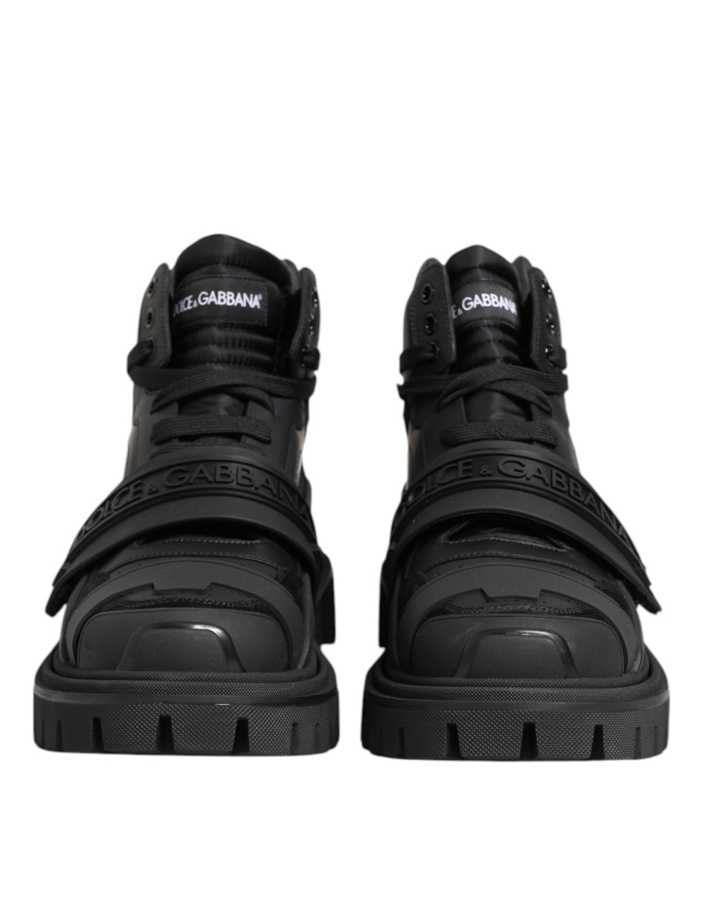 Dolce & Gabbana Schwarzes Leder Trekking Sneakers Stiefel Schuhe