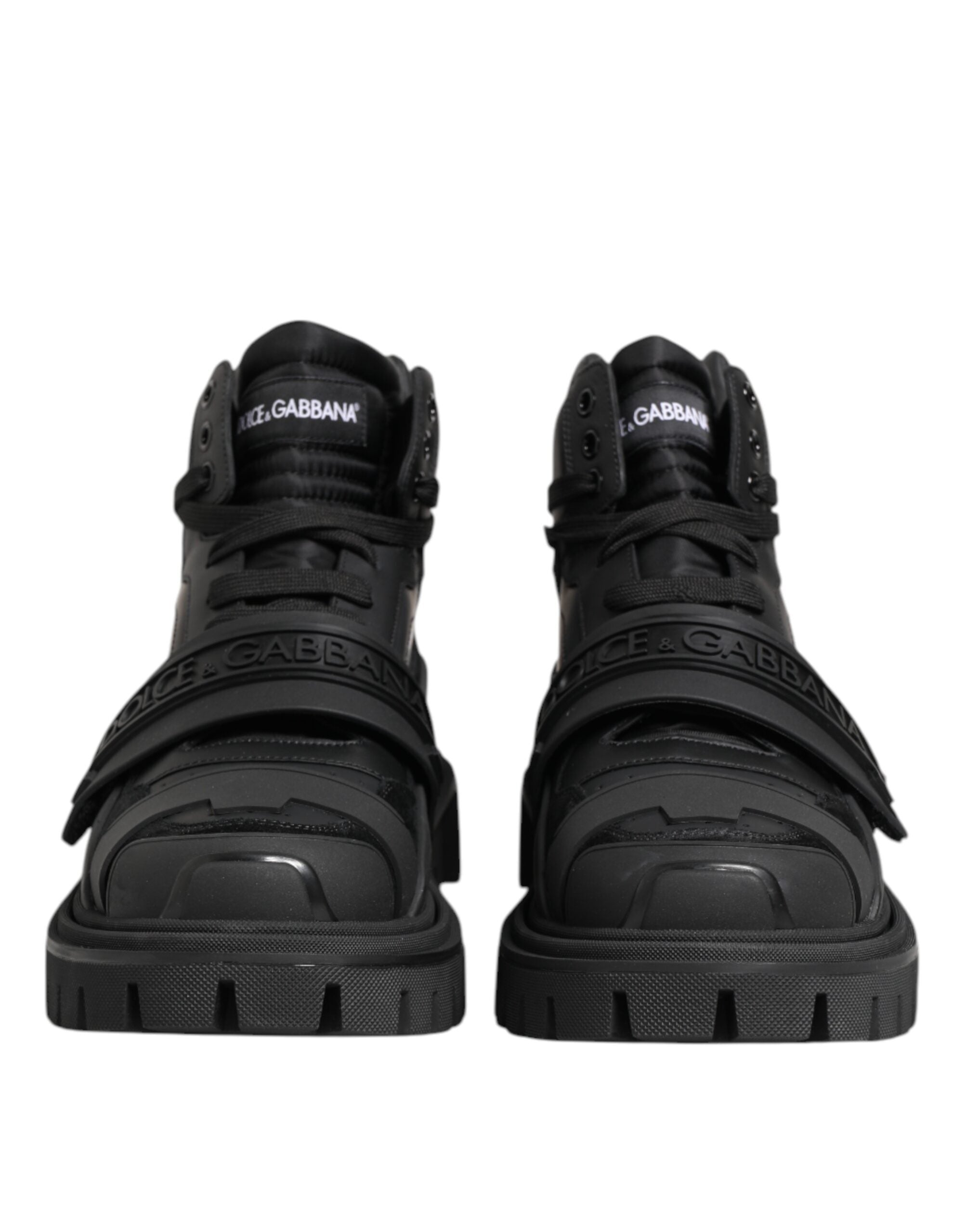Dolce & Gabbana Schwarzes Leder Trekking Sneakers Stiefel Schuhe