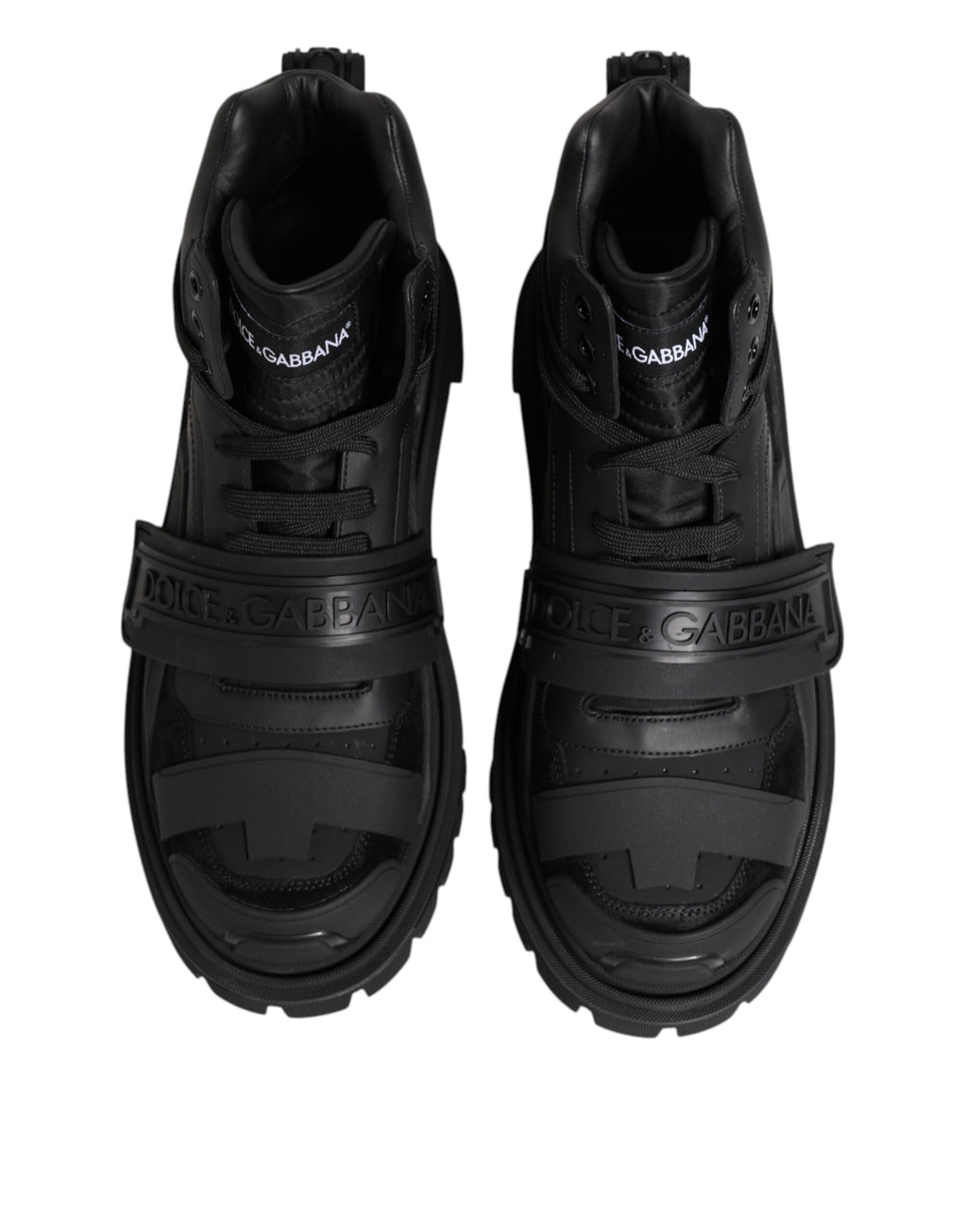 Dolce & Gabbana Schwarzes Leder Trekking Sneakers Stiefel Schuhe
