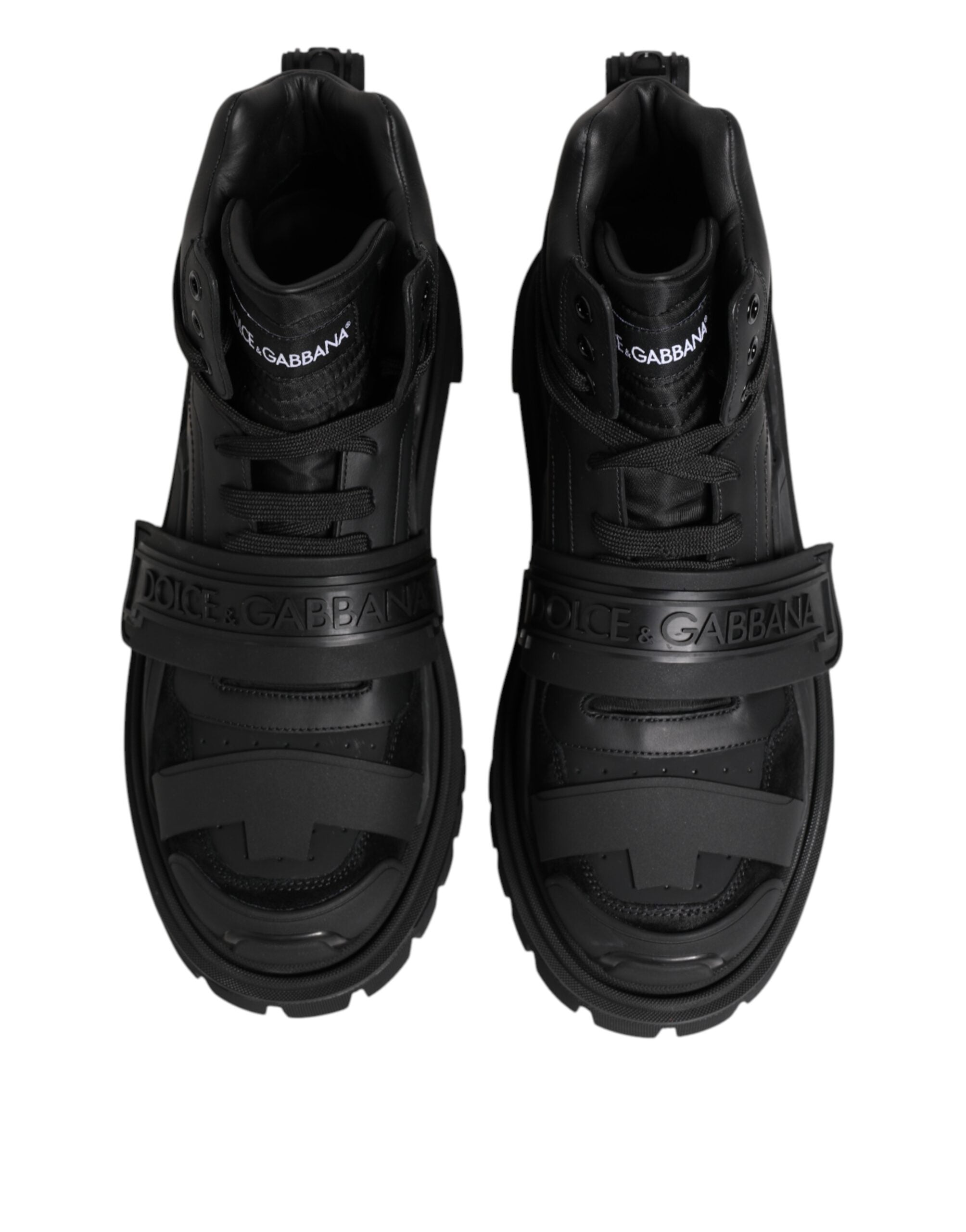 Dolce & Gabbana Schwarzes Leder Trekking Sneakers Stiefel Schuhe