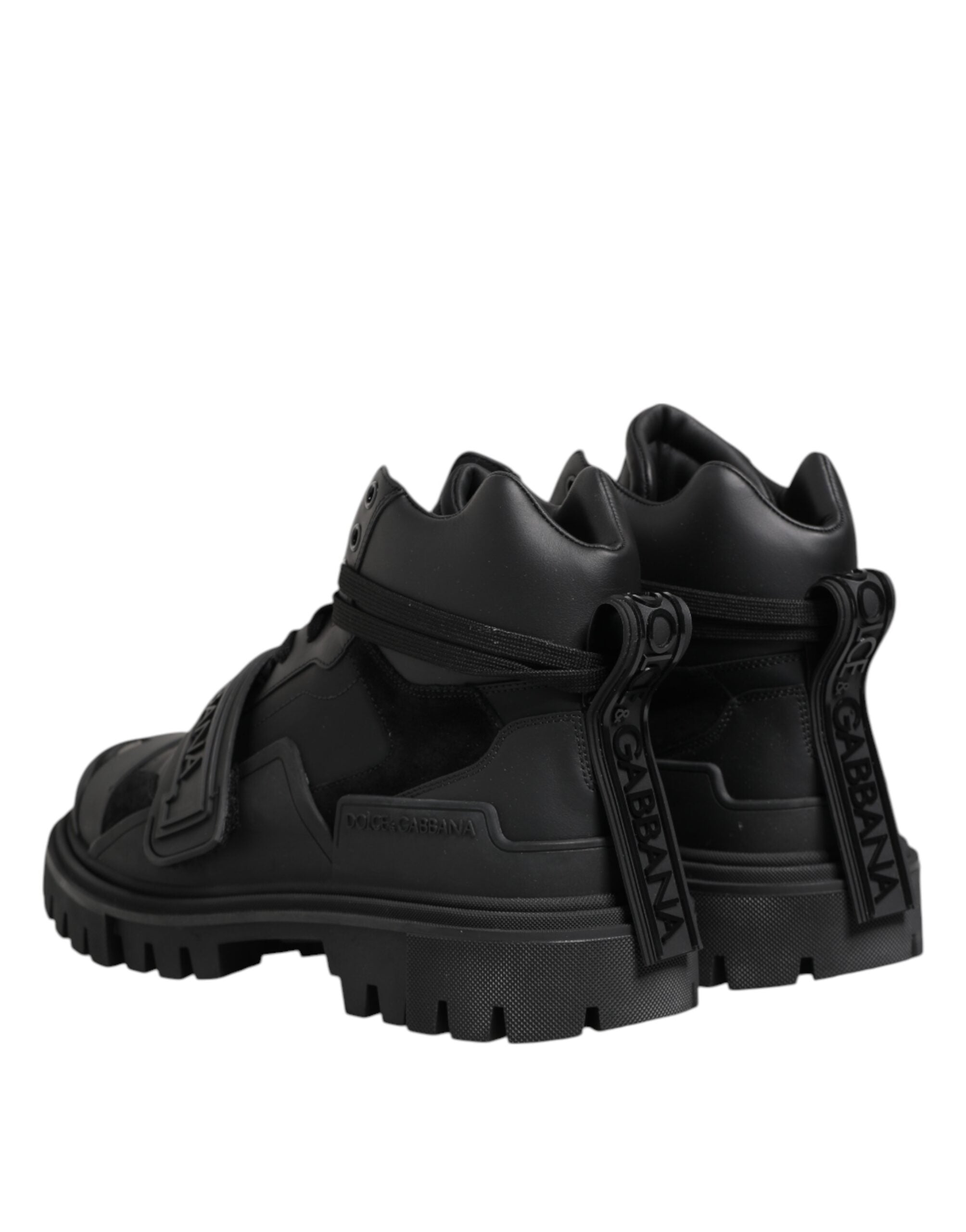 Dolce & Gabbana Schwarzes Leder Trekking Sneakers Stiefel Schuhe
