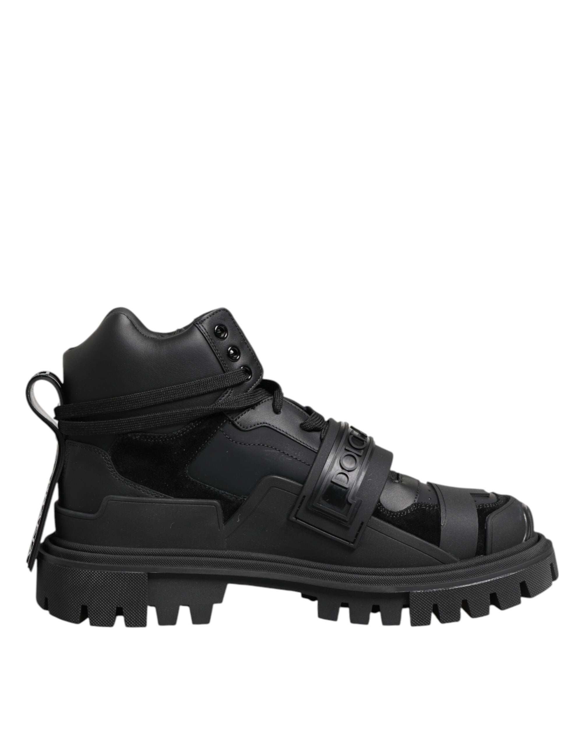 Dolce & Gabbana Schwarzes Leder Trekking Sneakers Stiefel Schuhe
