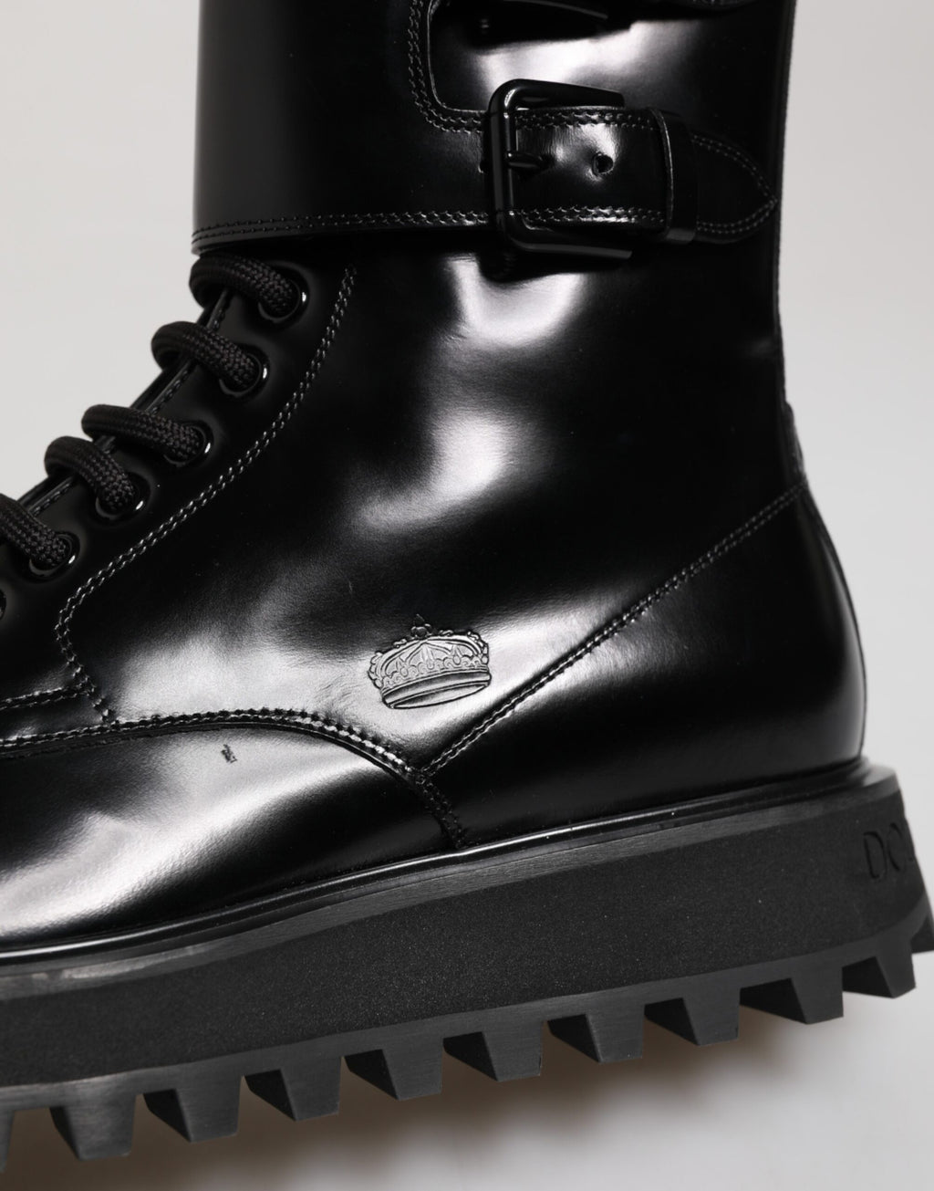 Dolce & Gabbana Black Leather Lace Up Mid Calf Boots Shoes