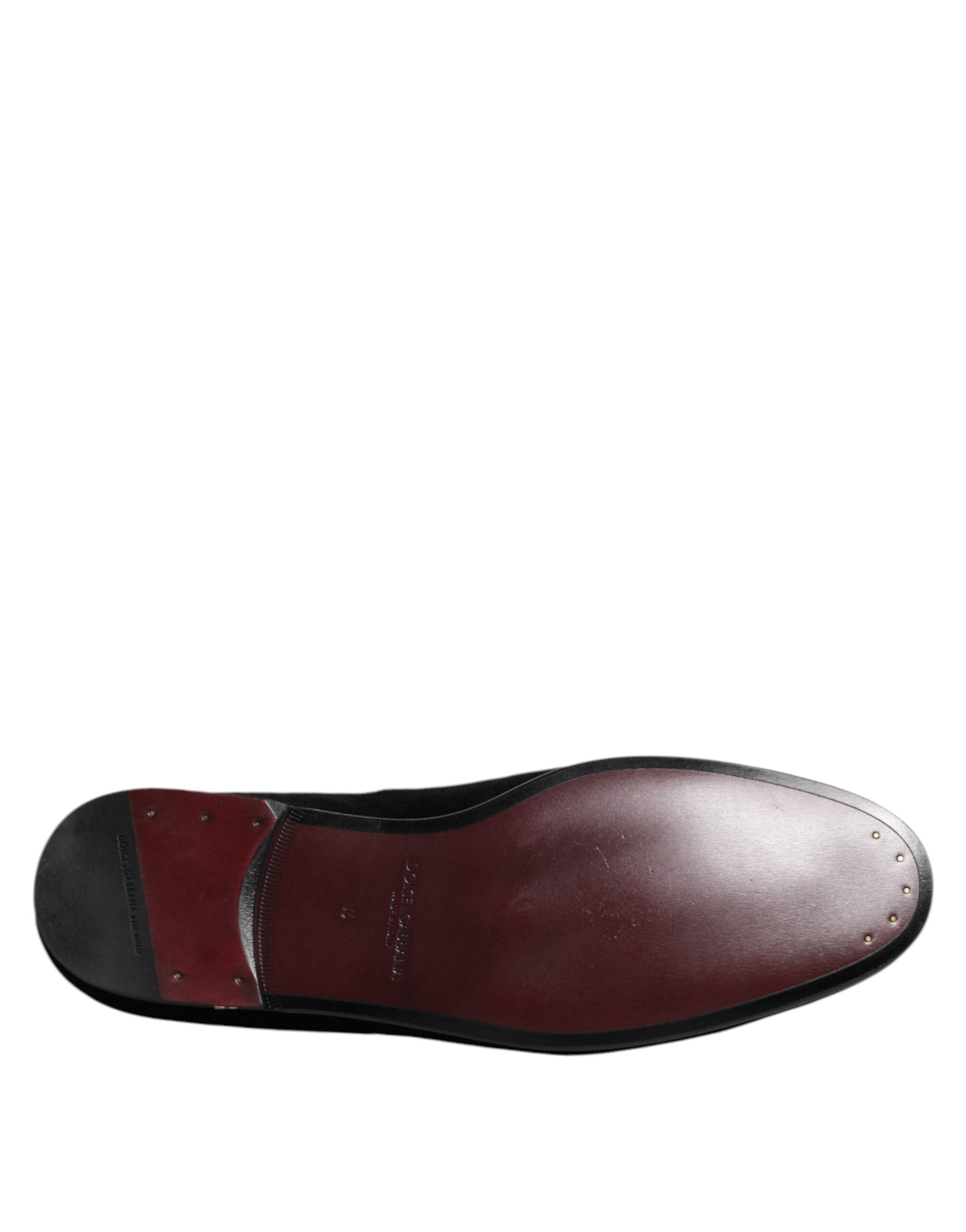 Dolce & Gabbana Schwarzer Samt Gold Crown Herren Loafers Schuhe