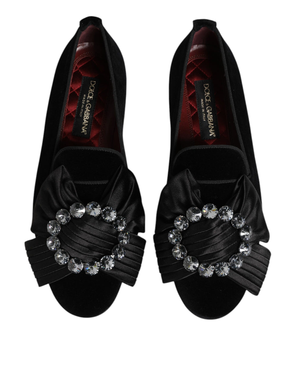 Dolce & Gabbana Zwarte VATICANO Crystal Ribbon Slip On Schoenen