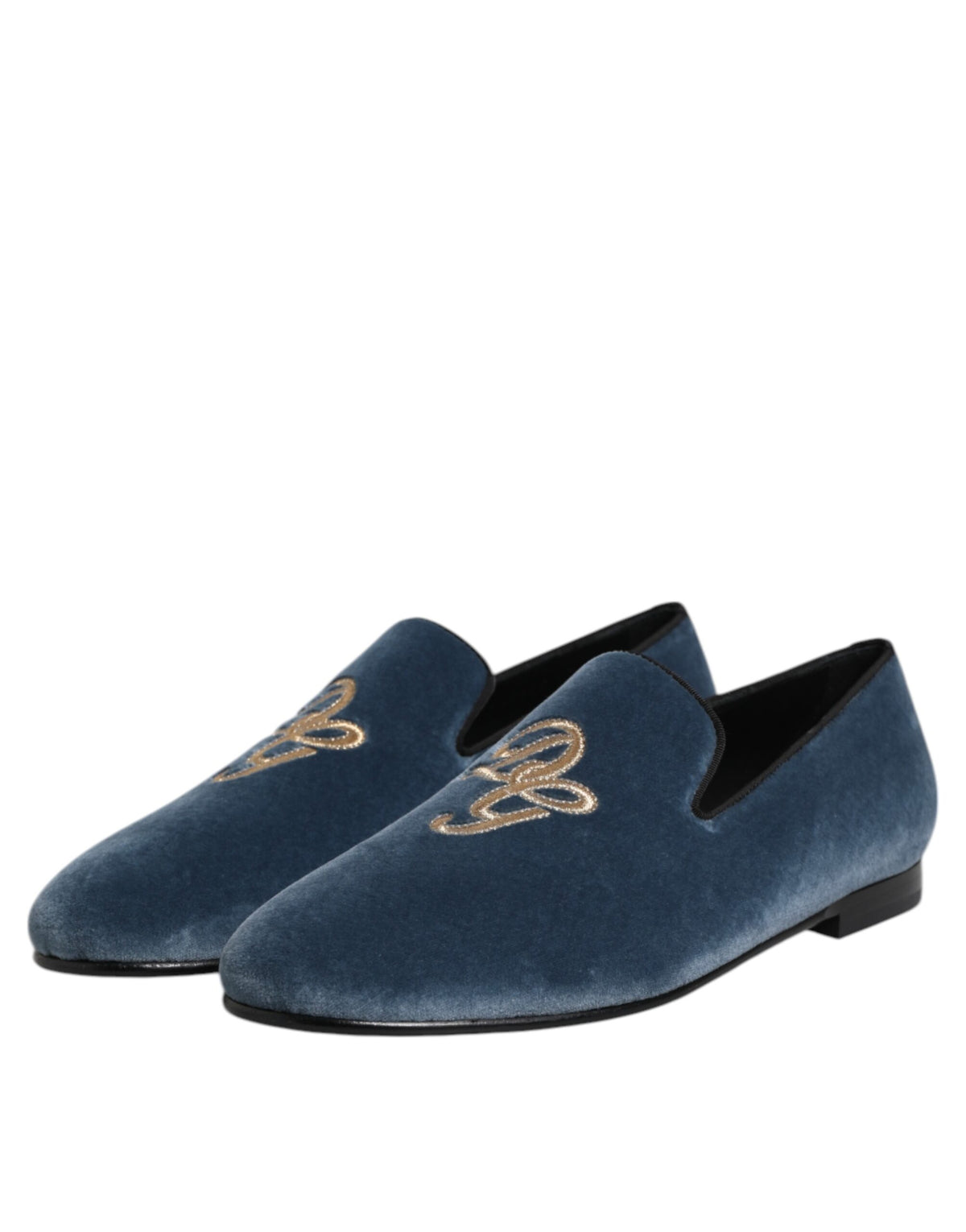 Dolce & Gabbana Blauwe fluwelen DG-logo instappers Formele schoenen