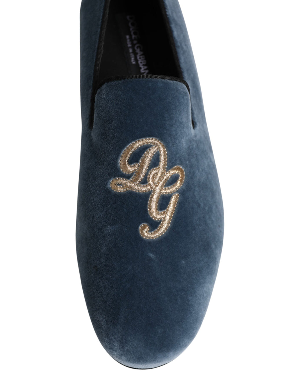 Dolce & Gabbana Blauwe fluwelen DG-logo instappers Formele schoenen
