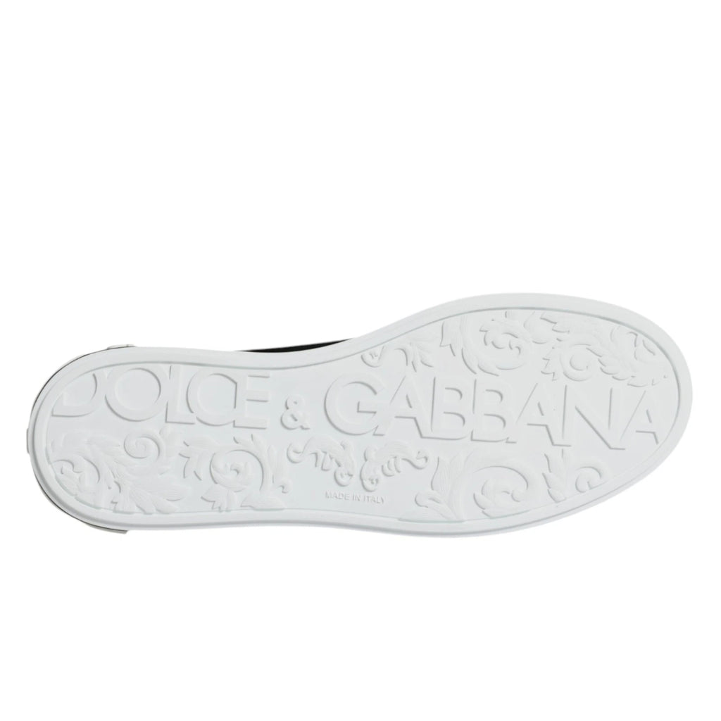 Dolce & Gabbana Schwarzes Kalbsleder Portofino Sneakers Schuhe