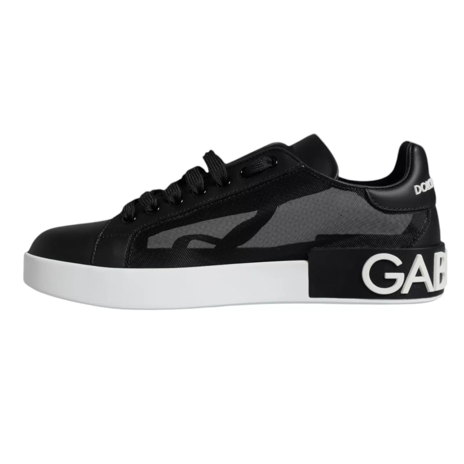 Dolce & Gabbana Schwarzes Kalbsleder Portofino Sneakers Schuhe