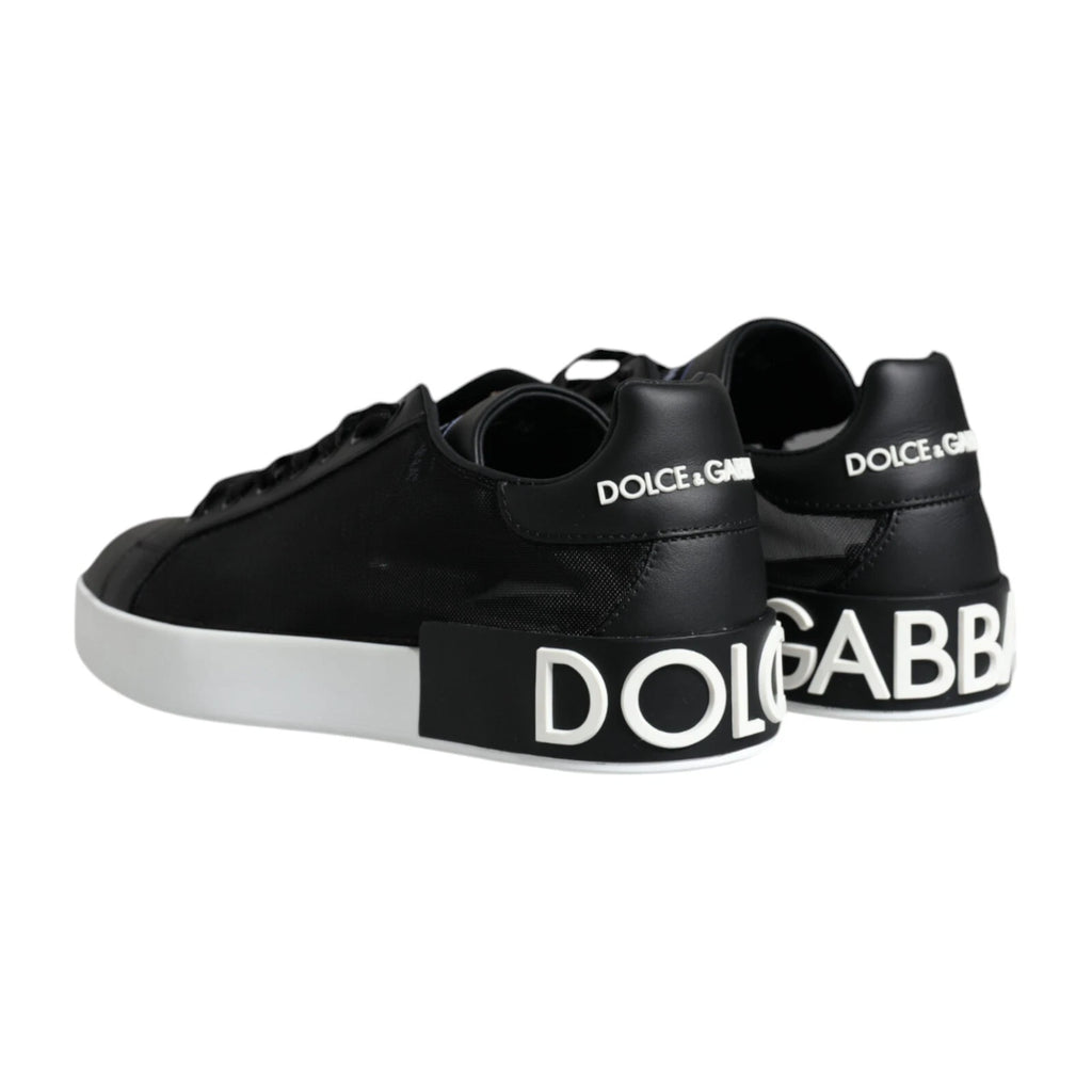 Dolce & Gabbana Schwarzes Kalbsleder Portofino Sneakers Schuhe