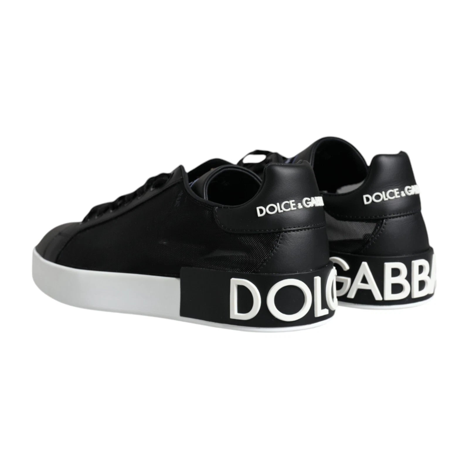 Dolce & Gabbana Schwarzes Kalbsleder Portofino Sneakers Schuhe