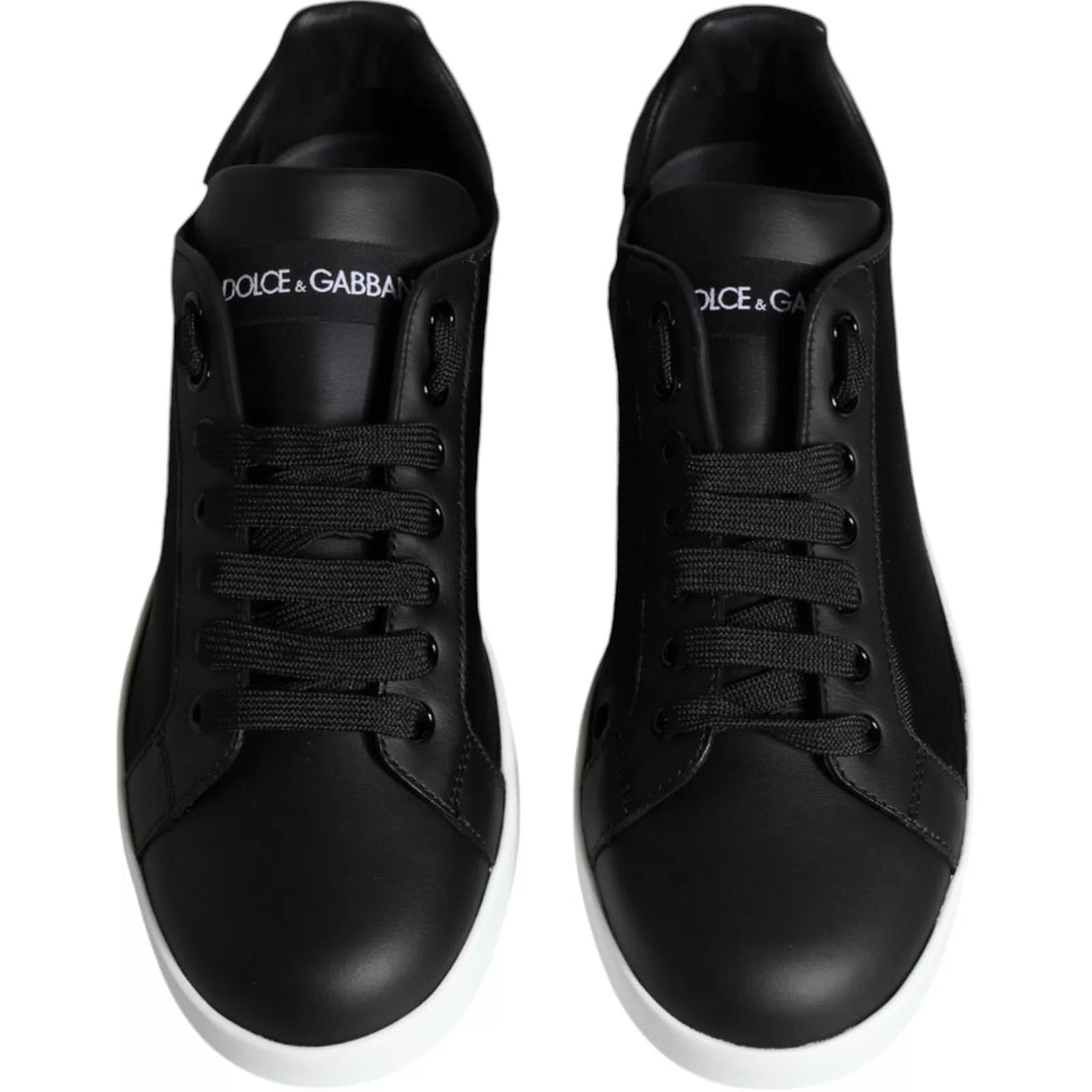 Dolce & Gabbana Schwarzes Kalbsleder Portofino Sneakers Schuhe
