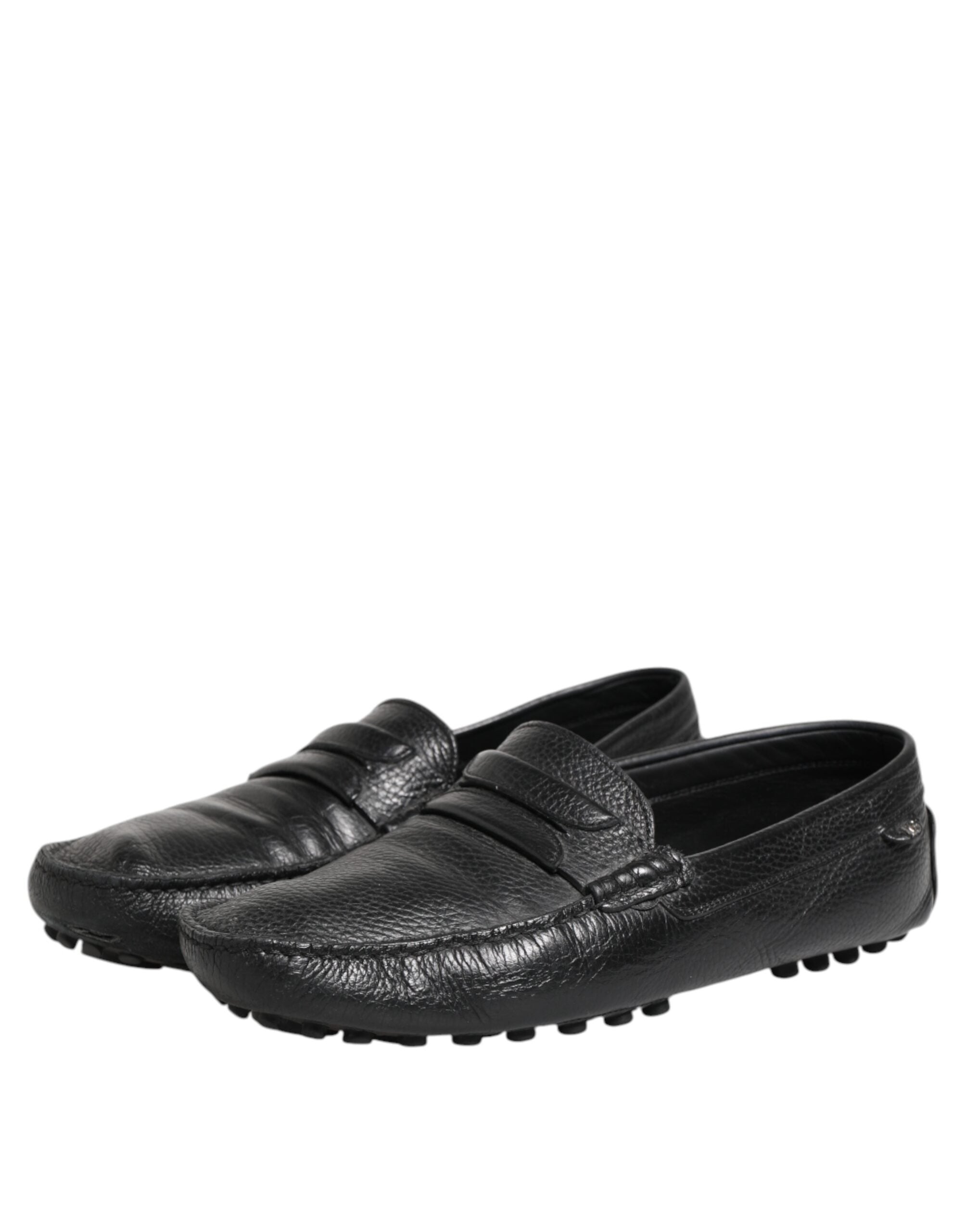 Dolce & Gabbana Schwarzes Leder Slip On Mokassin Loafer Schuhe