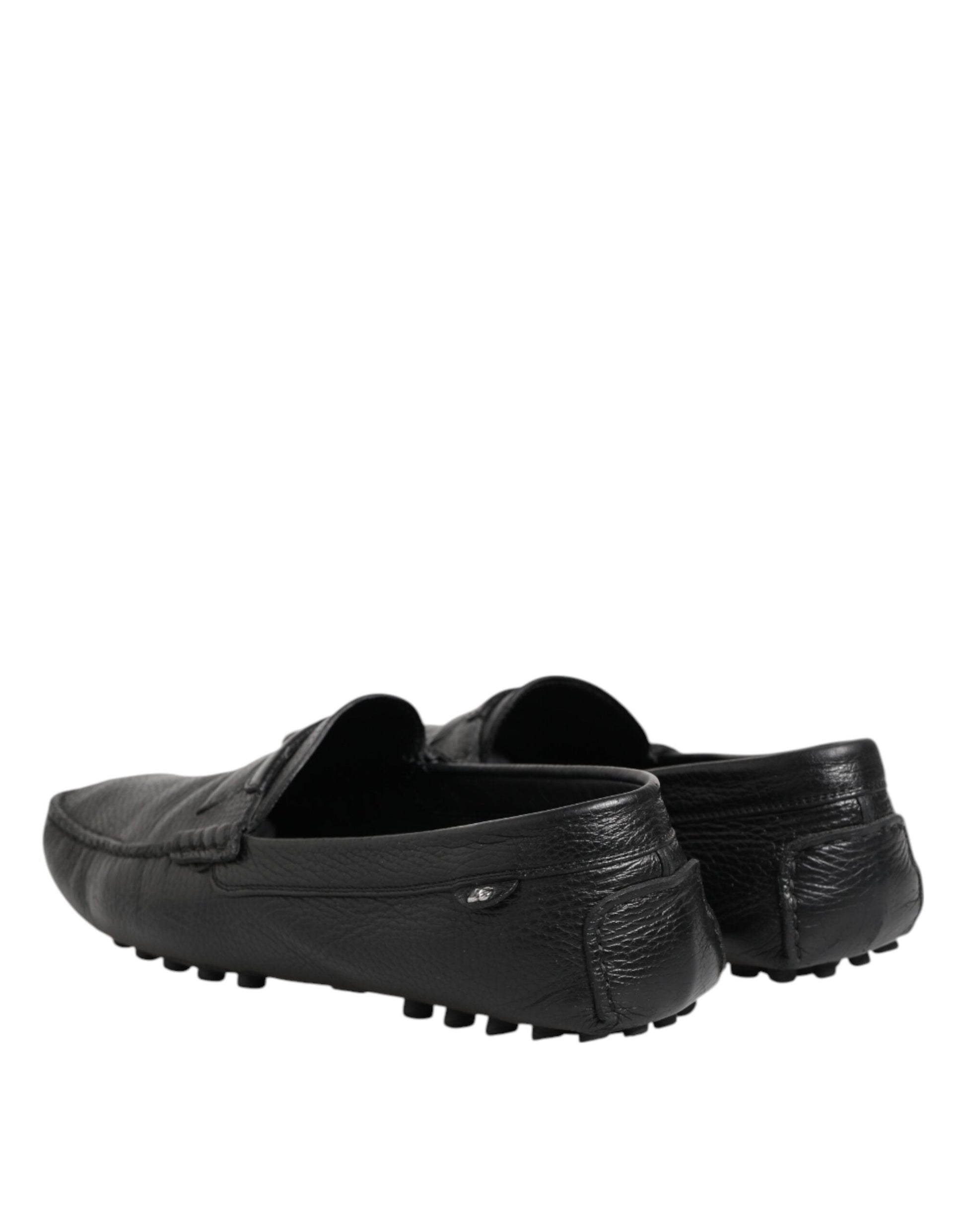 Dolce & Gabbana Schwarzes Leder Slip On Mokassin Loafer Schuhe
