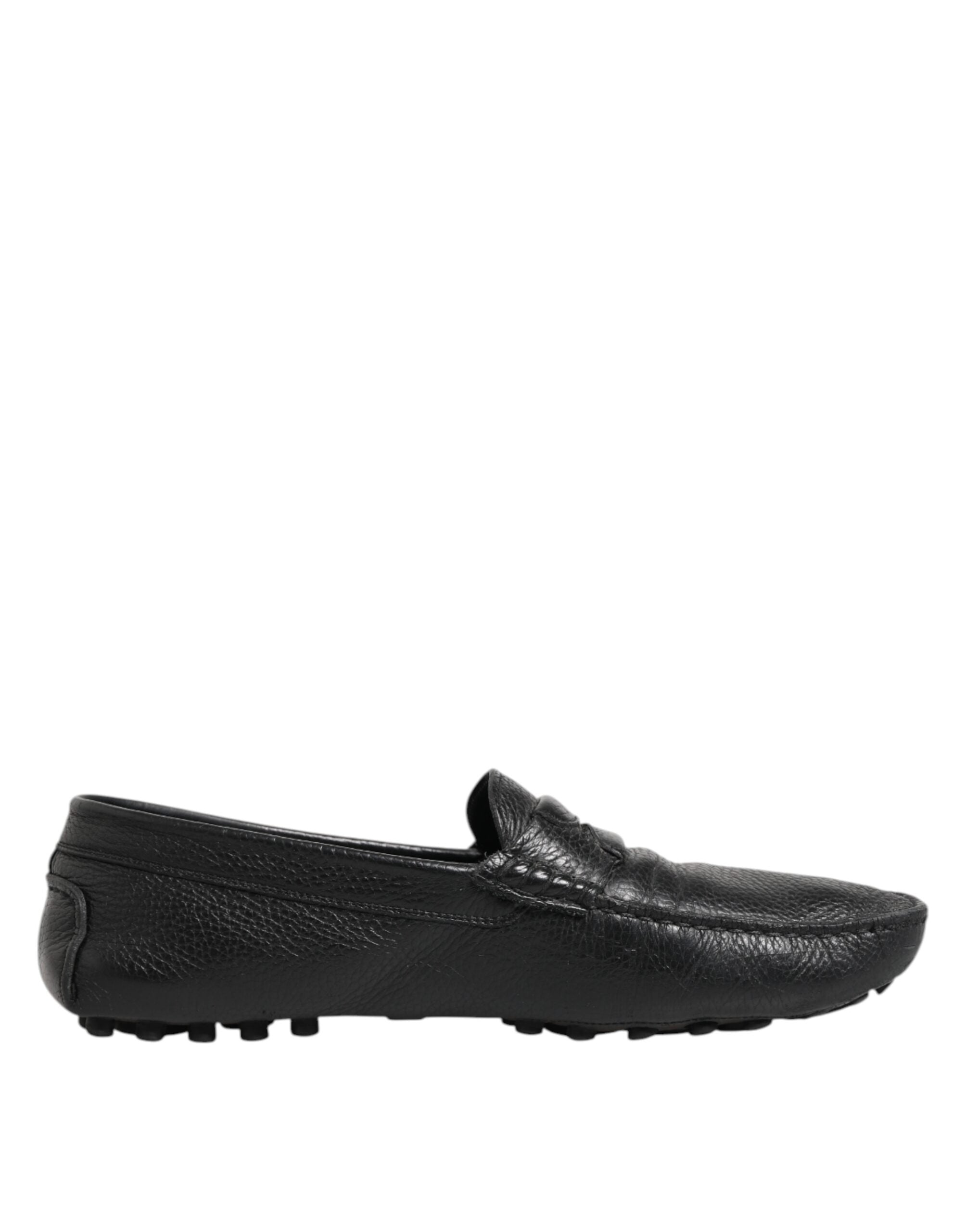 Dolce & Gabbana Schwarzes Leder Slip On Mokassin Loafer Schuhe