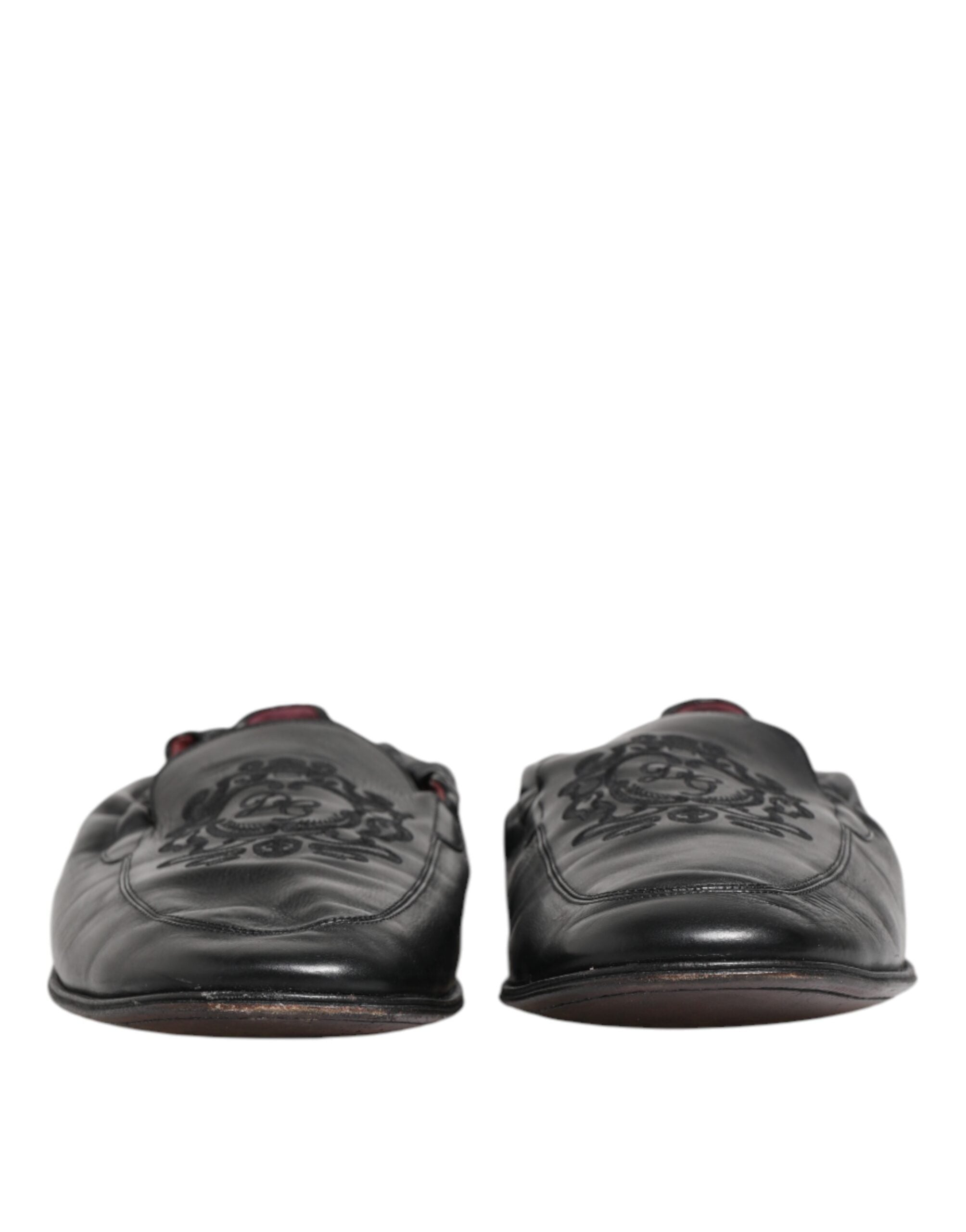 Dolce & Gabbana Schwarzes Leder Slip On Männer flache Loafers Schuhe