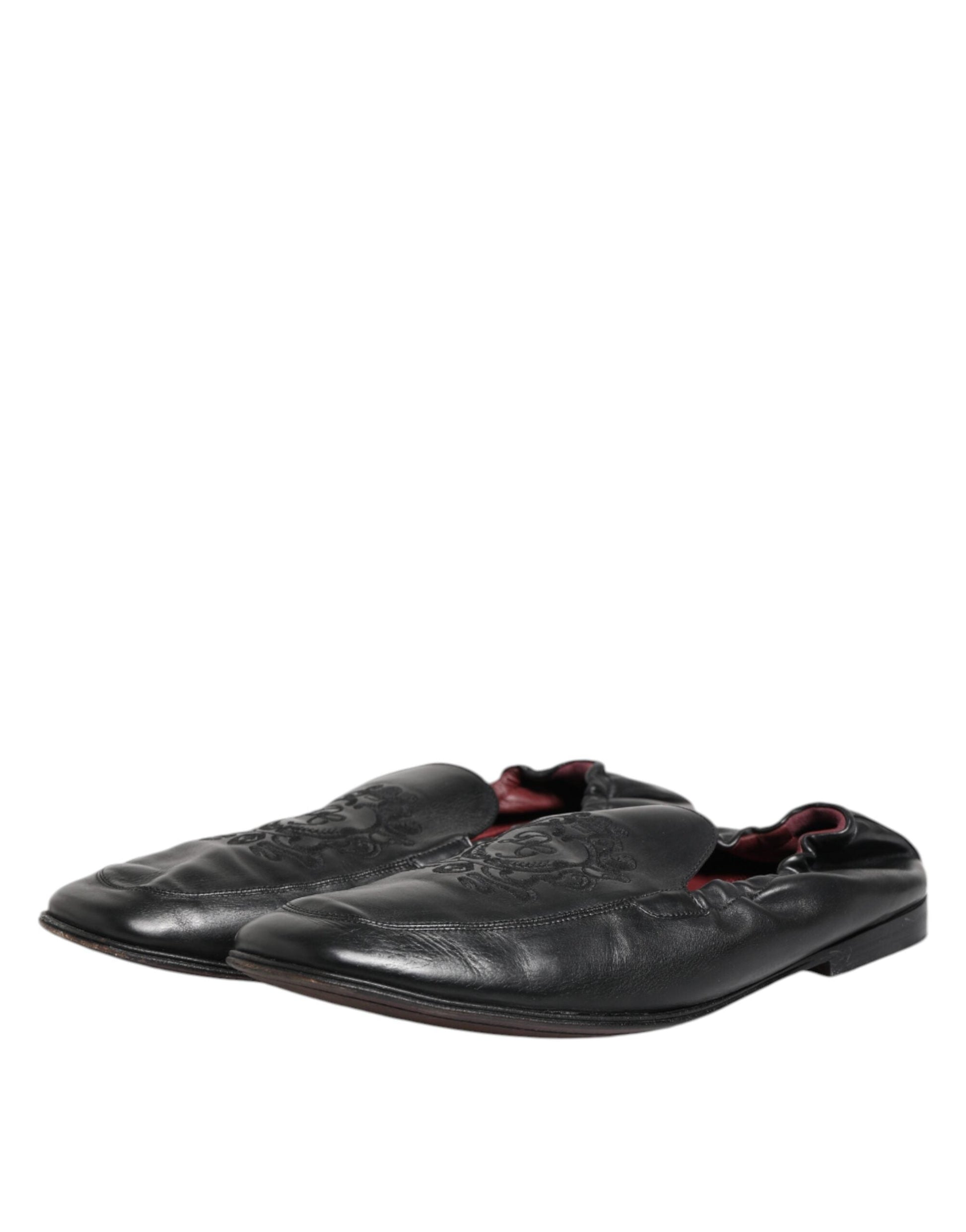 Dolce & Gabbana Schwarzes Leder Slip On Männer flache Loafers Schuhe