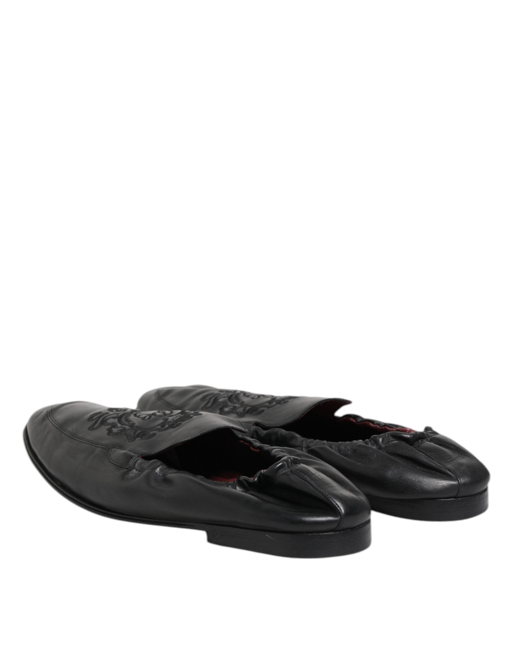 Dolce & Gabbana Schwarzes Leder Slip On Männer flache Loafers Schuhe