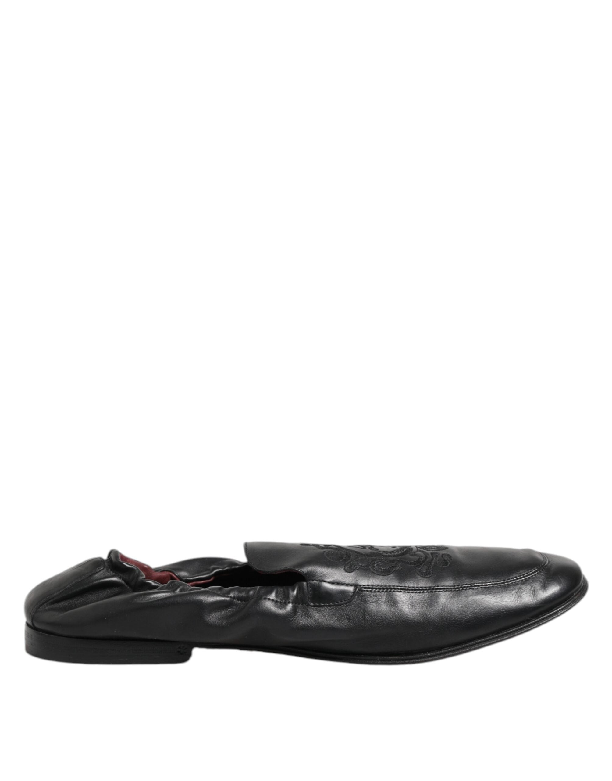 Dolce & Gabbana Black Leather Slip On Men Flat Loafers Shoes