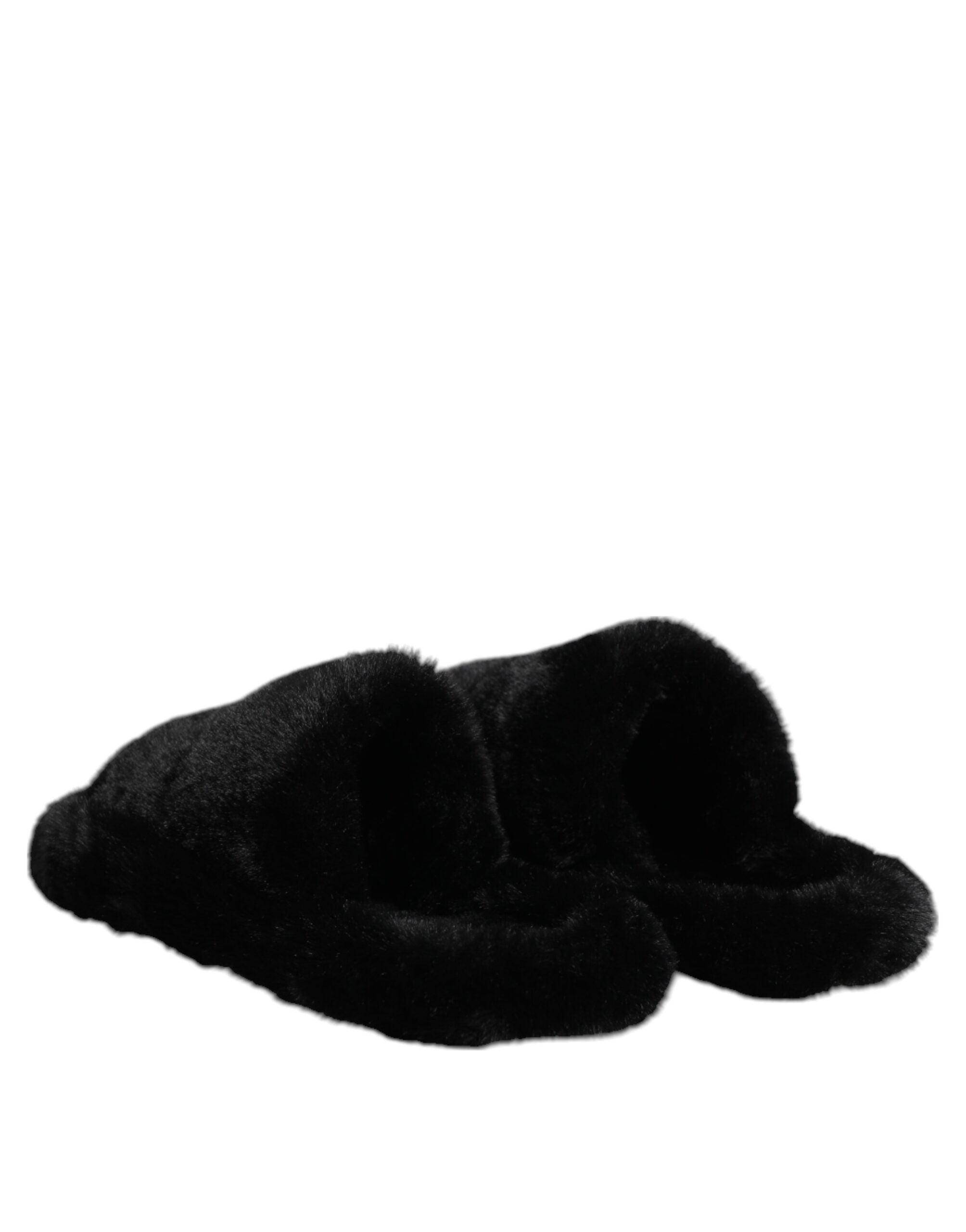 Dolce & Gabbana Schwarz Kunstfell Flats Männer Sandalen Schuhe