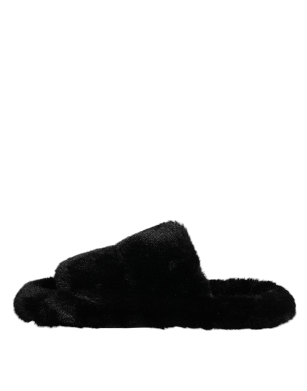 Dolce & Gabbana Schwarz Kunstfell Flats Männer Sandalen Schuhe